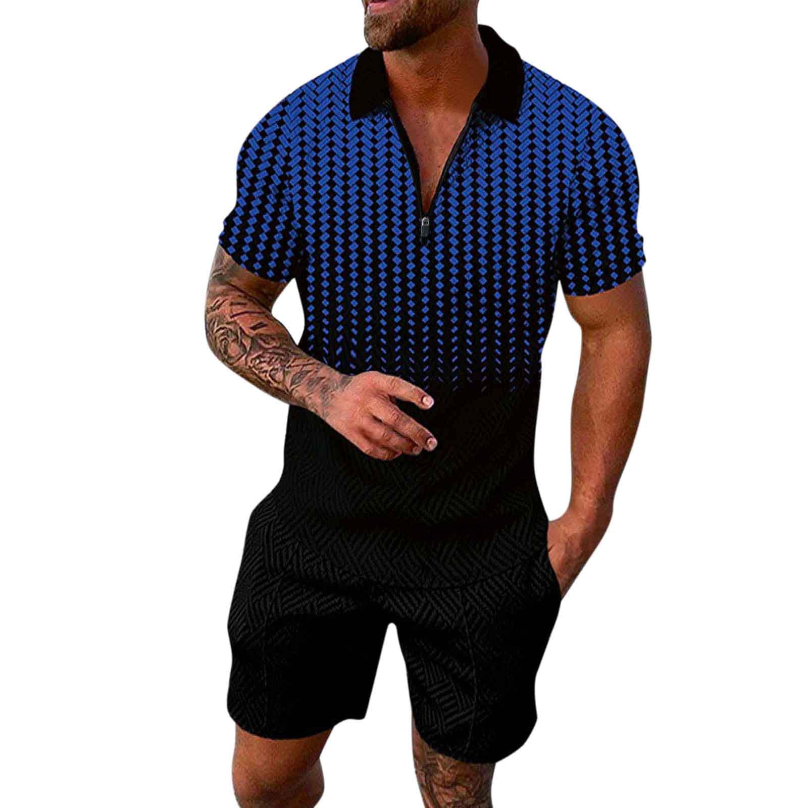 LindoMaker Men's Beach Short Sleeve Crewneck Shirts & Shorts Matching Set - Breathable Workout Sportswear with Pockets | Perfect for Summer Vacation, Gym Training & Casual Outings 2023