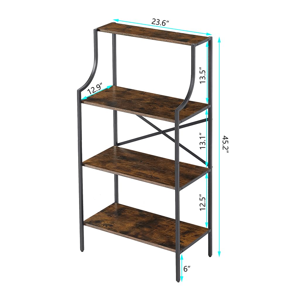 4 Tier Bookshelf - Rustic Brown Entryway Standing Shelf with Open Storage, Small Bookcase for Bedroom, Study & Living Room - Perfect for Organizing Books, Decor & Home Essentials