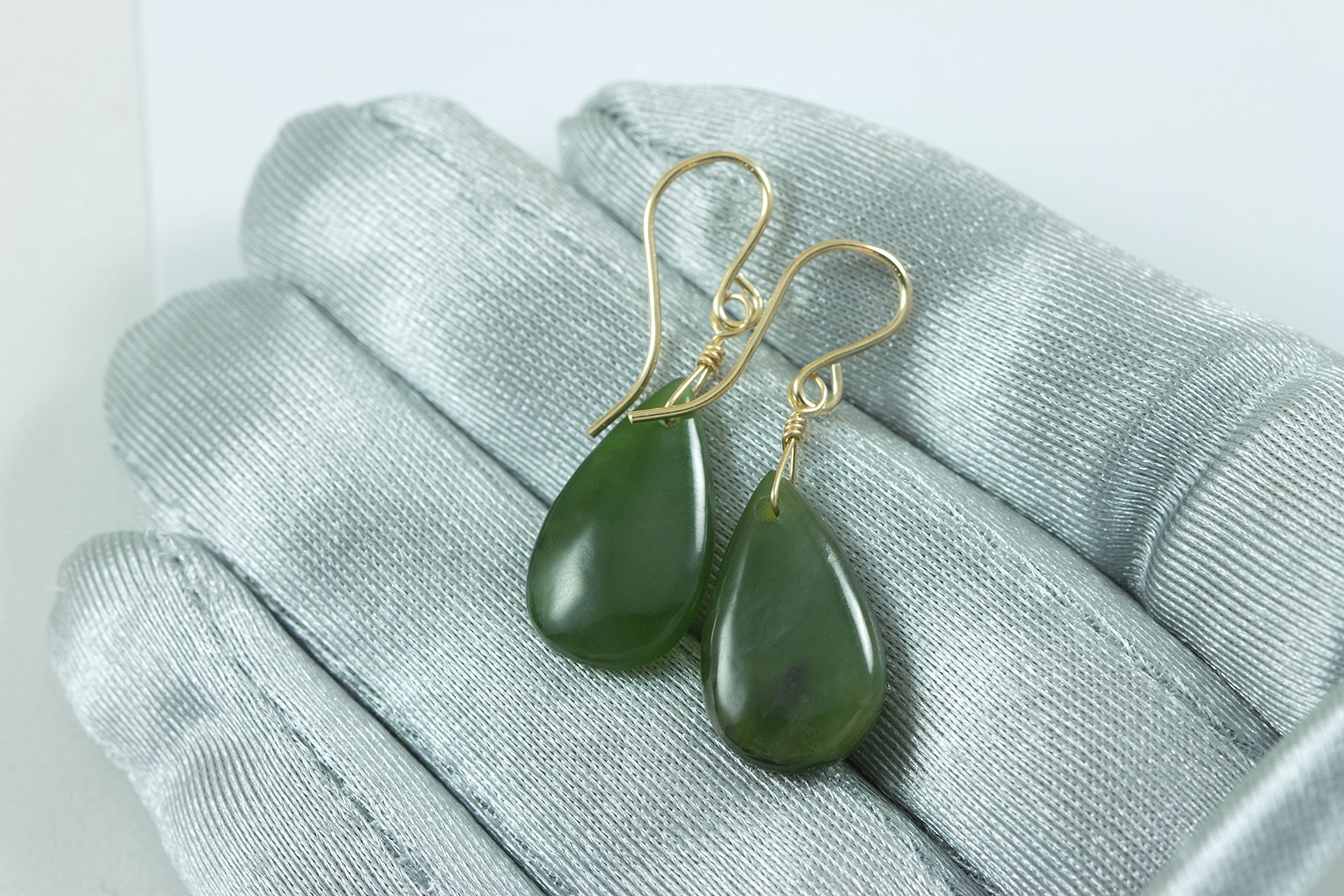 Dark Green Nephrite Jade Teardrop Earrings - Smooth Medium Drop Dangle for Women, Everyday Wear, Gift for Her, Perfect for Office, Party & Special Occasions