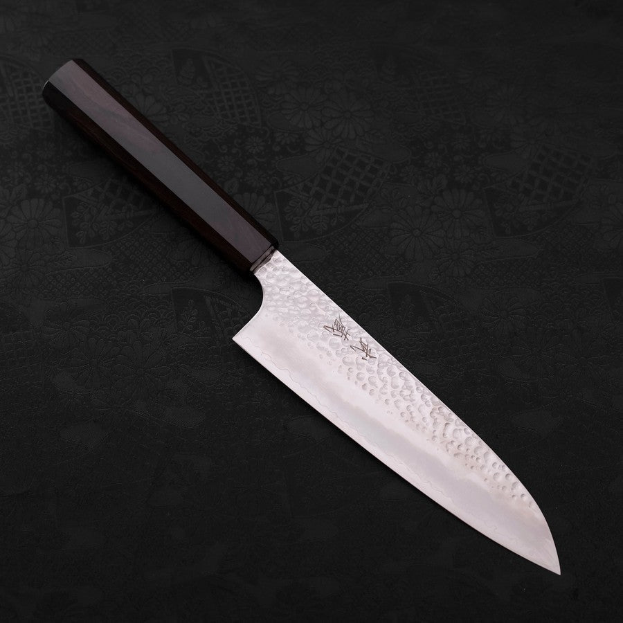 Premium Santoku Knife 180mm - VG-10 Japanese Steel, Tsuchime Hammered Finish, Ebony Wood Handle - Perfect for Slicing, Dicing & Mincing - Ideal for Home Chefs & Professional Kitchens