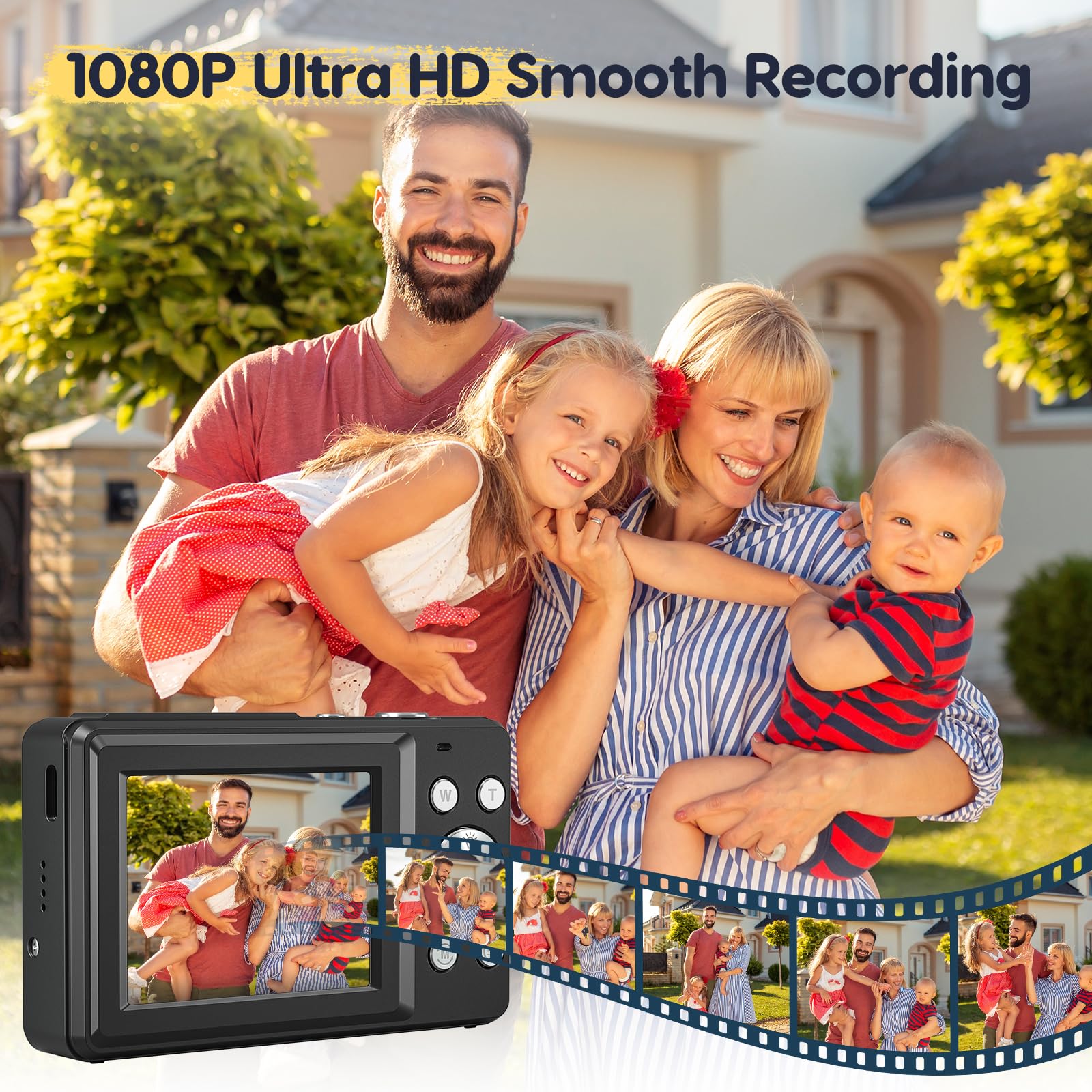 Camkory 44MP Digital Camera with 1080P FHD Video, 16X Digital Zoom - Compact Vlogging Camera for Kids, Teens, Students & Beginners - Perfect for Travel, Birthday Gifts & Family Events (Black)