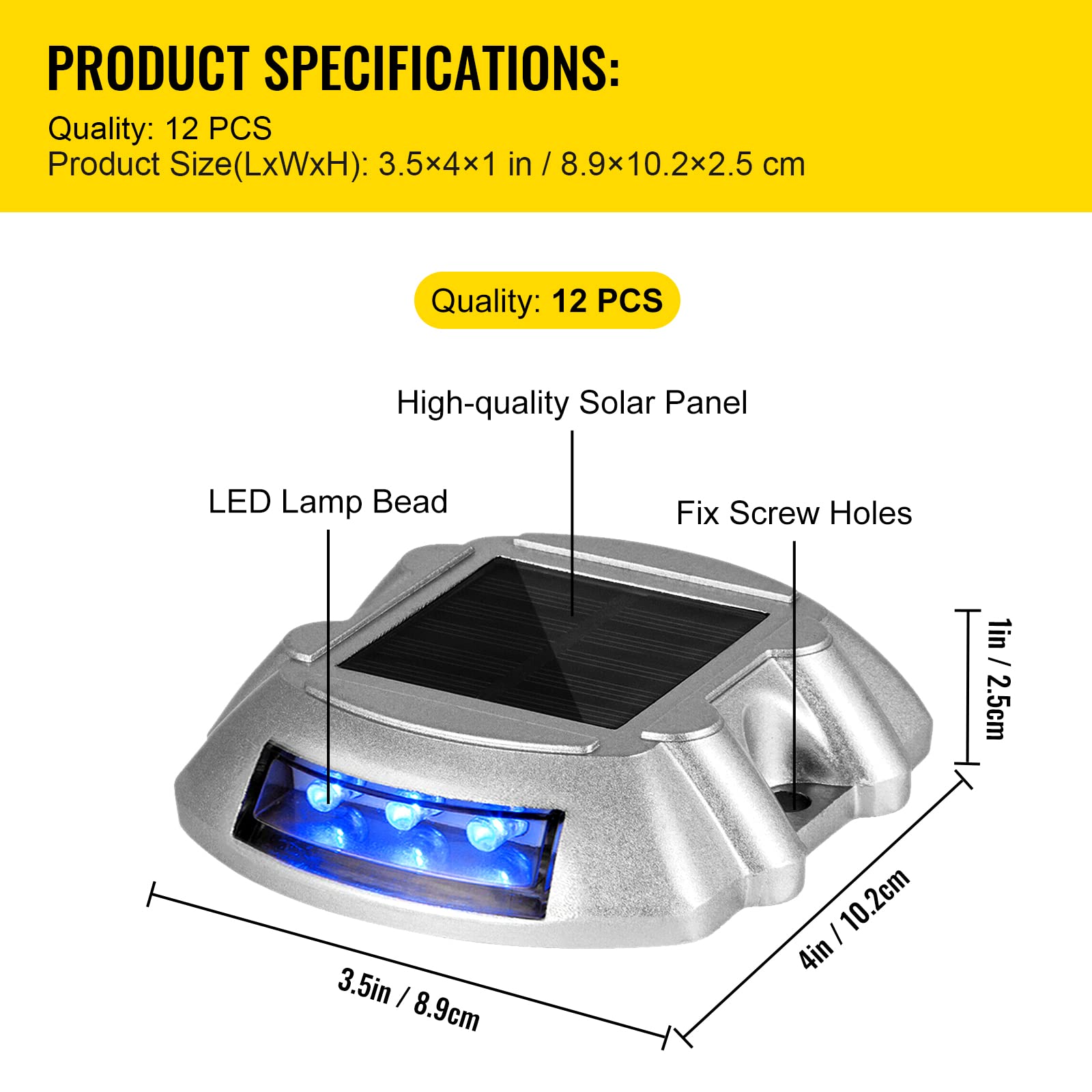 Happybuy 12-Pack Solar Driveway Lights - Bright Blue LED Outdoor Solar Lights, Waterproof Wireless Deck Lights for Driveway, Garden, Path, Walkway, Dock & Steps - Perfect for Nighttime Safety and Landscape Lighting