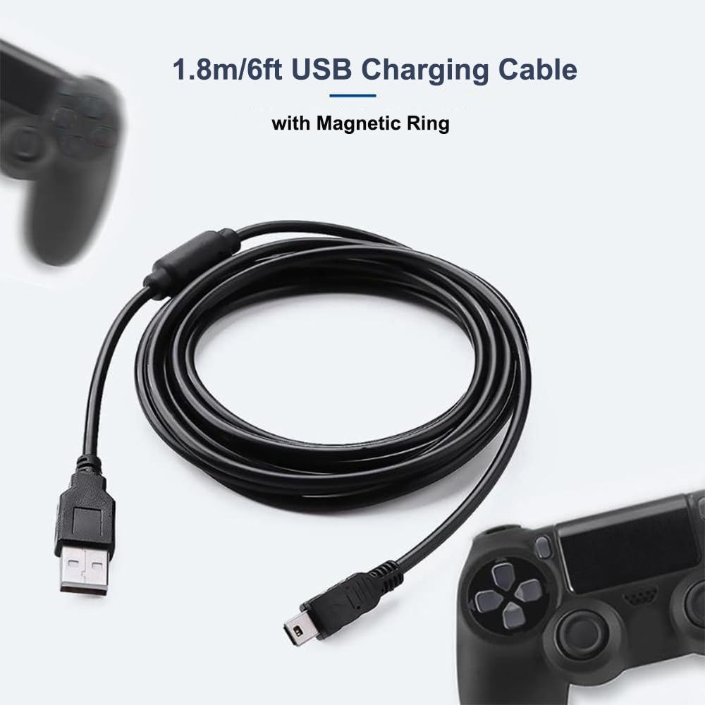 PS3 Controller Charger Cable - Mini USB Sync & Charge Cord for PS3, PS3 Slim & PS Move Controllers - Perfect for Gaming Sessions & Controller Charging