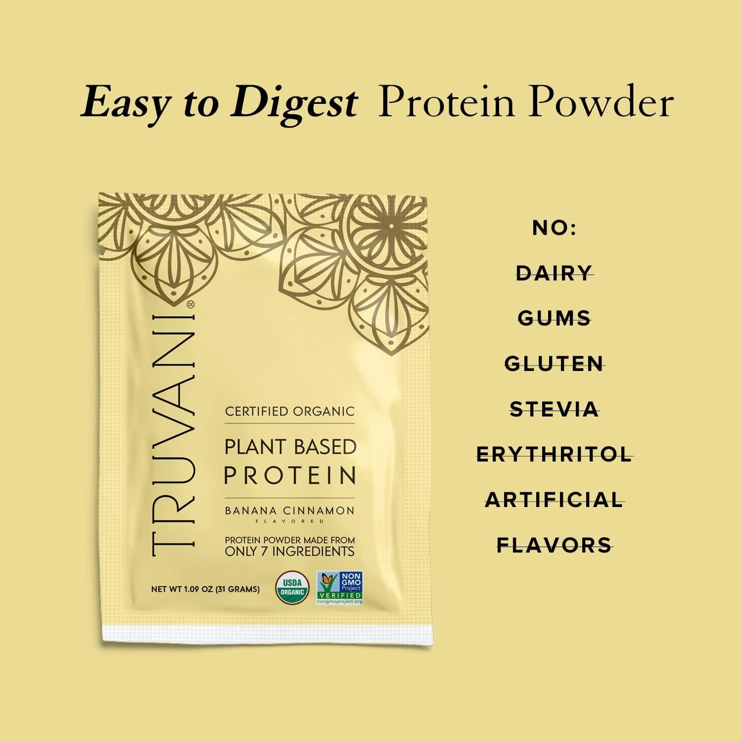 Truvani Vegan Pea Protein Powder - Banana Cinnamon Flavor | 20g Organic Plant-Based Protein per Serving | 10 Travel Packets | Keto, Gluten-Free & Dairy-Free | Low Carb, No Added Sugar | Perfect for Smoothies, Post-Workout Recovery & On-the-Go Nutrition