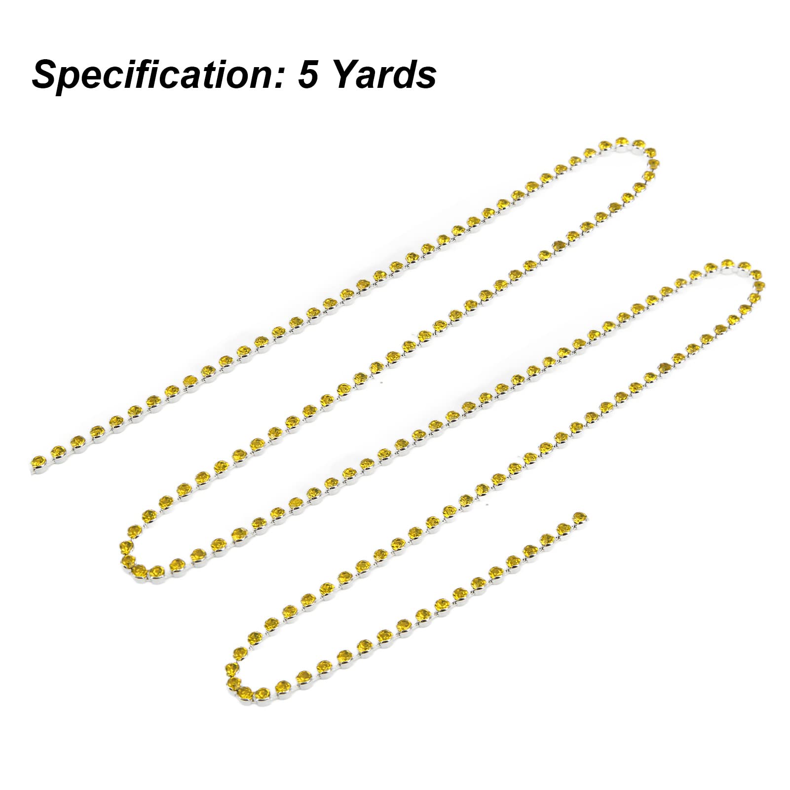 DIY Rhinestone Chain with Smooth Edges - Lemon Yellow & Silver Bottom for Gift Box Decoration | Perfect for Jewelry Making, Scrapbooking, and Party Decorations