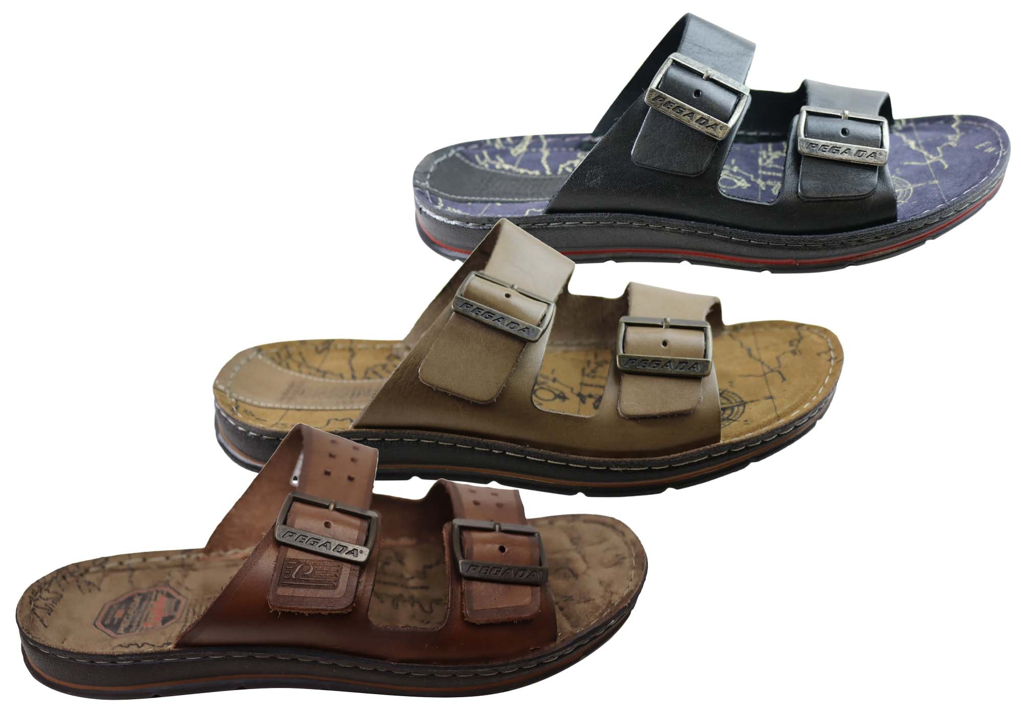 Men's Lancaster Leather Slide Sandals - Comfortable Brazilian-Made Casual Sandals for Beach, Pool & Summer Wear