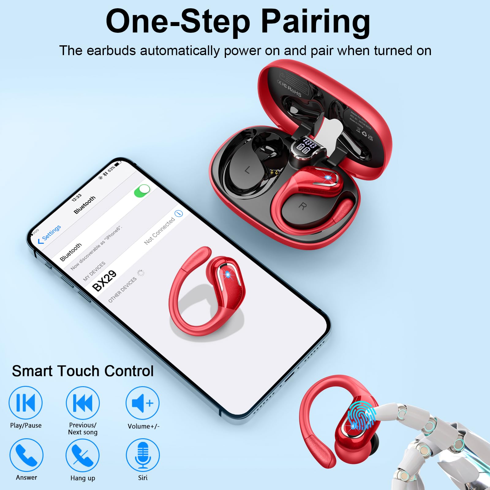 2024 Wireless Bluetooth 5.3 Earbuds with ENC Noise Cancellation Mic, Sport Headphones for Running & Workout, Dual LED Display - Perfect for Gym, Jogging and Outdoor Activities