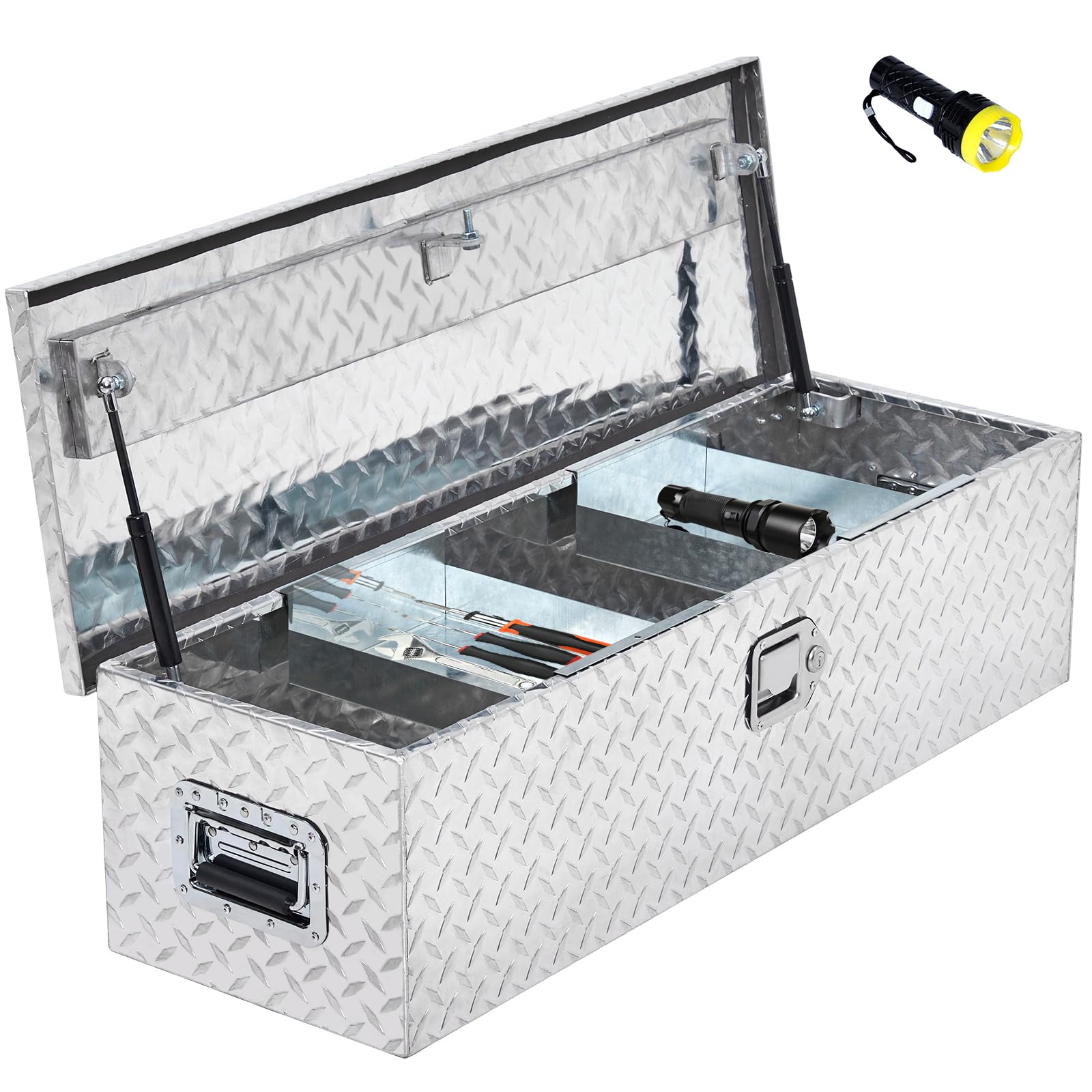 GARVEE 30 Inch Heavy Duty Diamond Plate Toolbox with Shelf - Silver | Durable Truck Tool Storage for Mechanics, Contractors & DIY Enthusiasts | Perfect for Pickup Trucks, Workshops & Job Sites