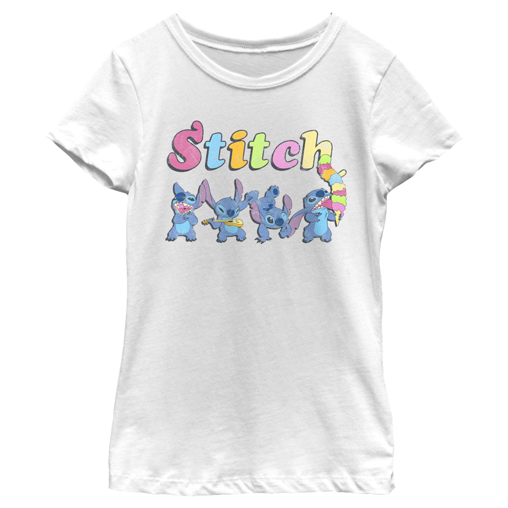 Fifth Sun Girls Lilo & Stitch Colorful Action Poses Graphic Tee - Soft Cotton Disney T-Shirt for Kids & Teens - Perfect for School, Playdates & Disney Theme Parks