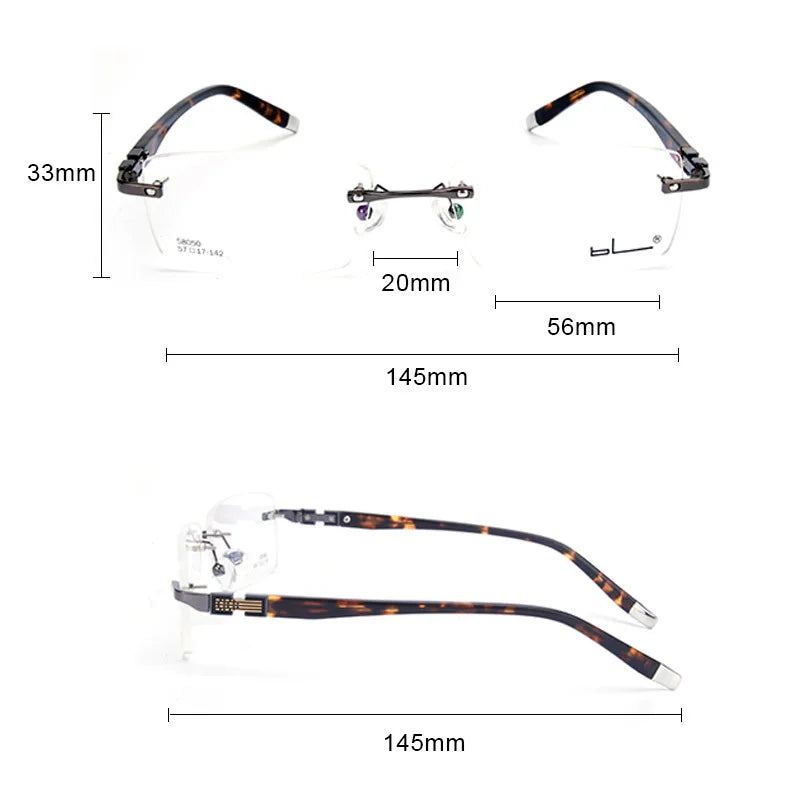 Brightzone Unisex Rimless Square Titanium Alloy Eyeglasses 71433 - Lightweight & Durable Glasses for Men & Women - Perfect for Reading, Work & Everyday Use