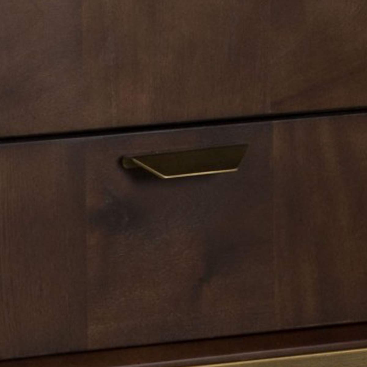 Benjara 2-Drawer Wooden Nightstand with Antique Brass Finish & Tapered Legs - Brown Bedside Table for Bedroom, Living Room, or Office Storage