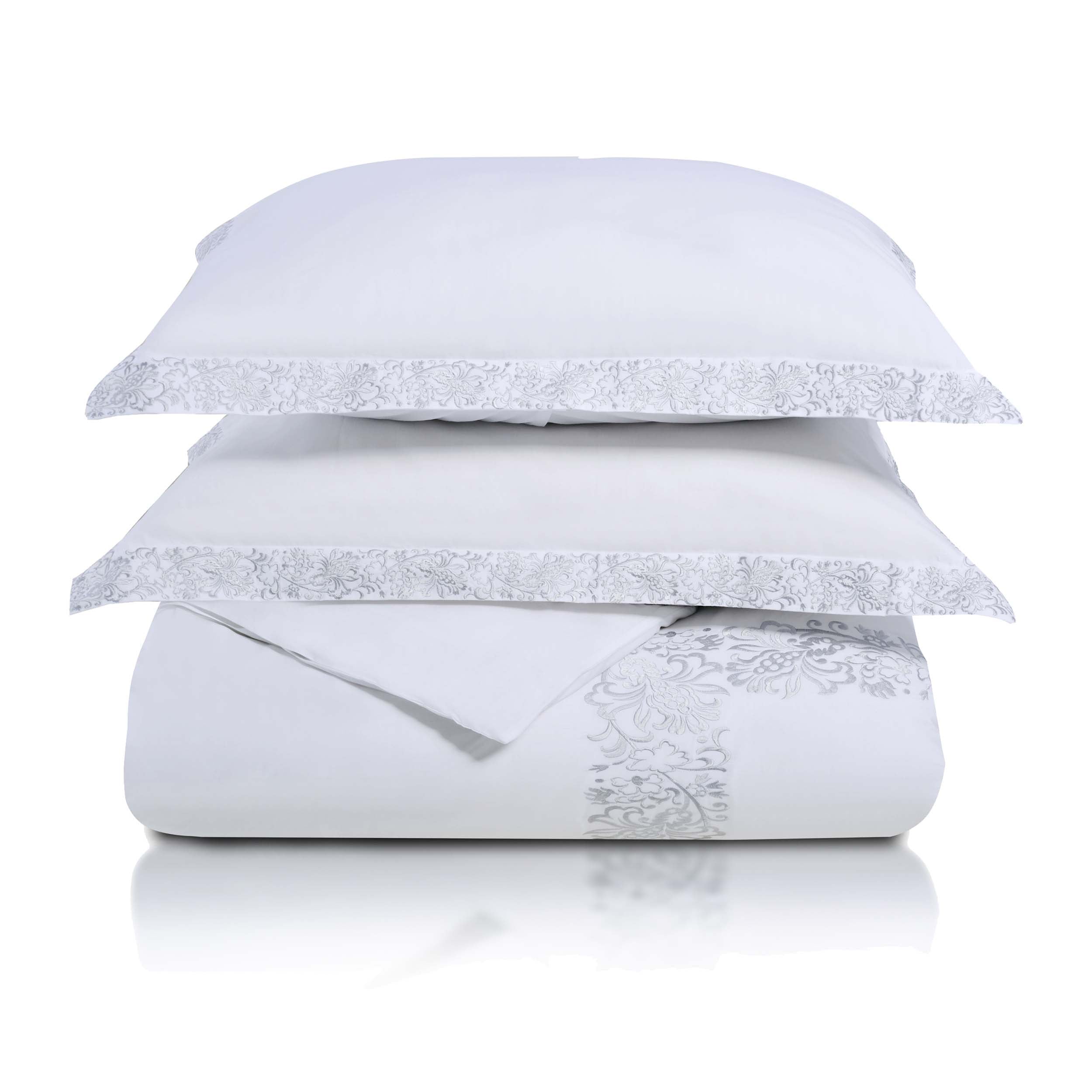 Moonlawn Cotton Floral Embroidered Duvet Cover Set - Queen Size 3-Piece Bedding Set with Pillowcases, Soft & Breathable for All Seasons - Perfect for Master Bedroom, Guest Room & Cozy Home Decor
