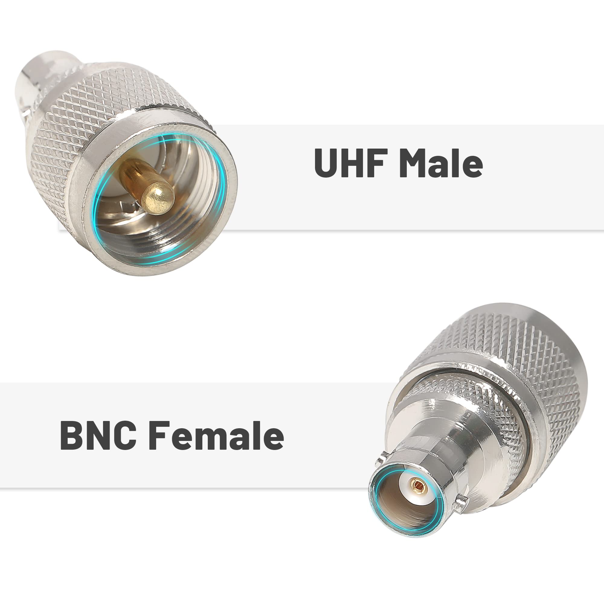 BNC Female to UHF Male PL259 RF Coaxial Adapter (2 Pack) - CB Ham Radio Coax Connector for Antenna, Scanner, Transceiver & Communication Equipment