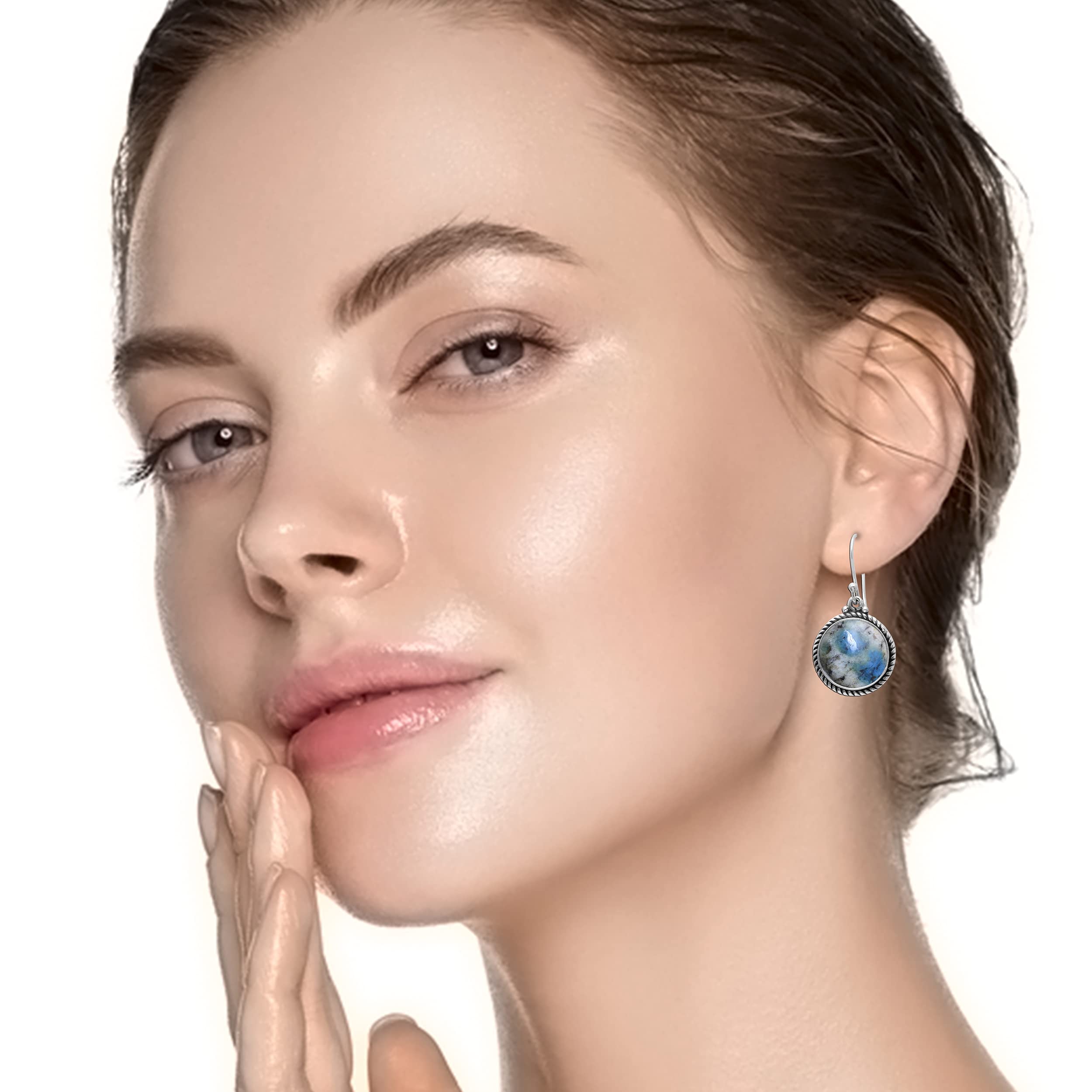 Veracity Jewelry K2 Jasper Earrings for Women - 925 Sterling Silver Handmade Dangle Earrings with Natural Multi-Color K2 Jasper Gemstone - Elegant Boho Jewelry for Parties, Weddings & Everyday Wear (VSE-230)