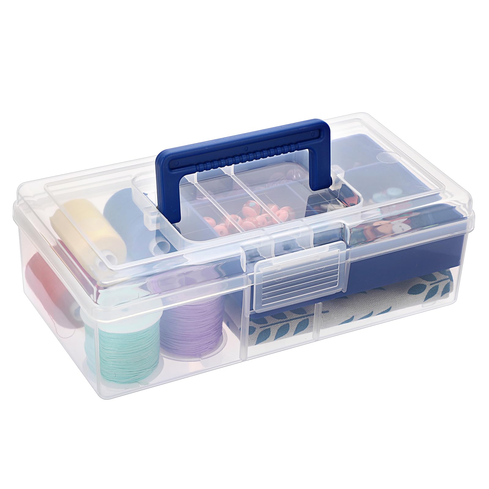 BTSKY Clear Plastic Storage Box with Removable Tray - Multipurpose Organizer for Stationery, Sewing, Art & Craft Supplies - Portable Handle Design - Home & Office Utility Storage Box (Blue) - Perfect for Craft Rooms, Closet Organization & DIY Projects