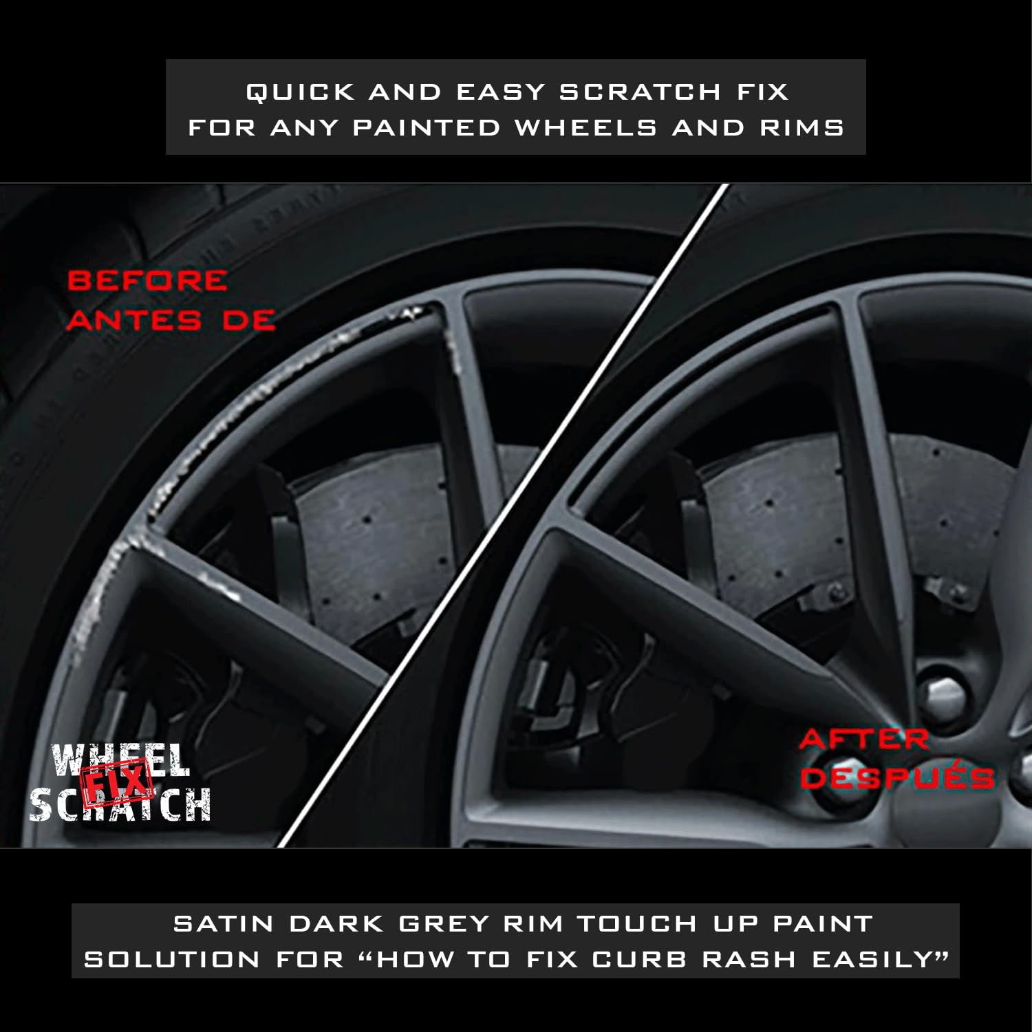 Universal Dark Gray Alloy Wheel Touch Up Paint Kit - Car Wheel Scratch & Curb Rash Repair Pen for Rim Damage (Satin Finish) | Perfect for DIY Auto Wheel Restoration & Cosmetic Repair