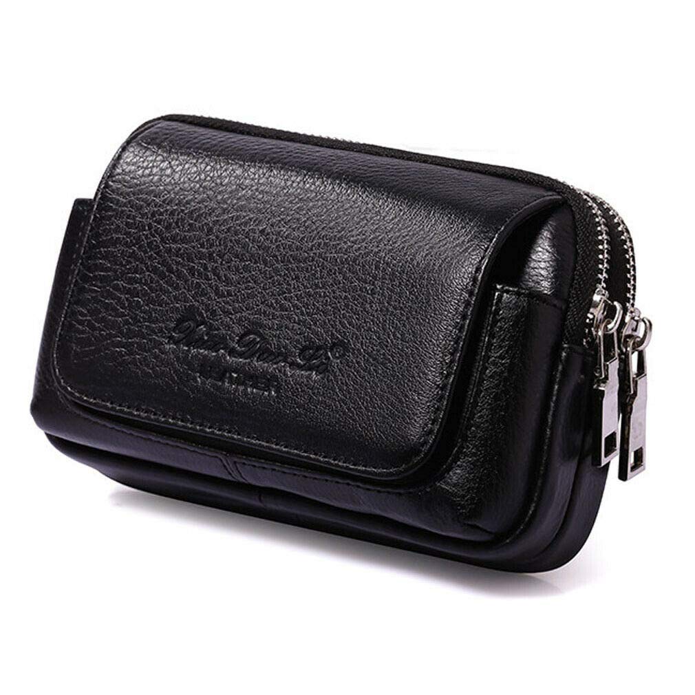 Leather Waist Pack Belt Holster for Men & Women - Adjustable Clip Holder for Outdoor Travel, Camping, Hiking & Daily Use - Cell Phone Case & Essentials Pouch - Black Fanny Bag