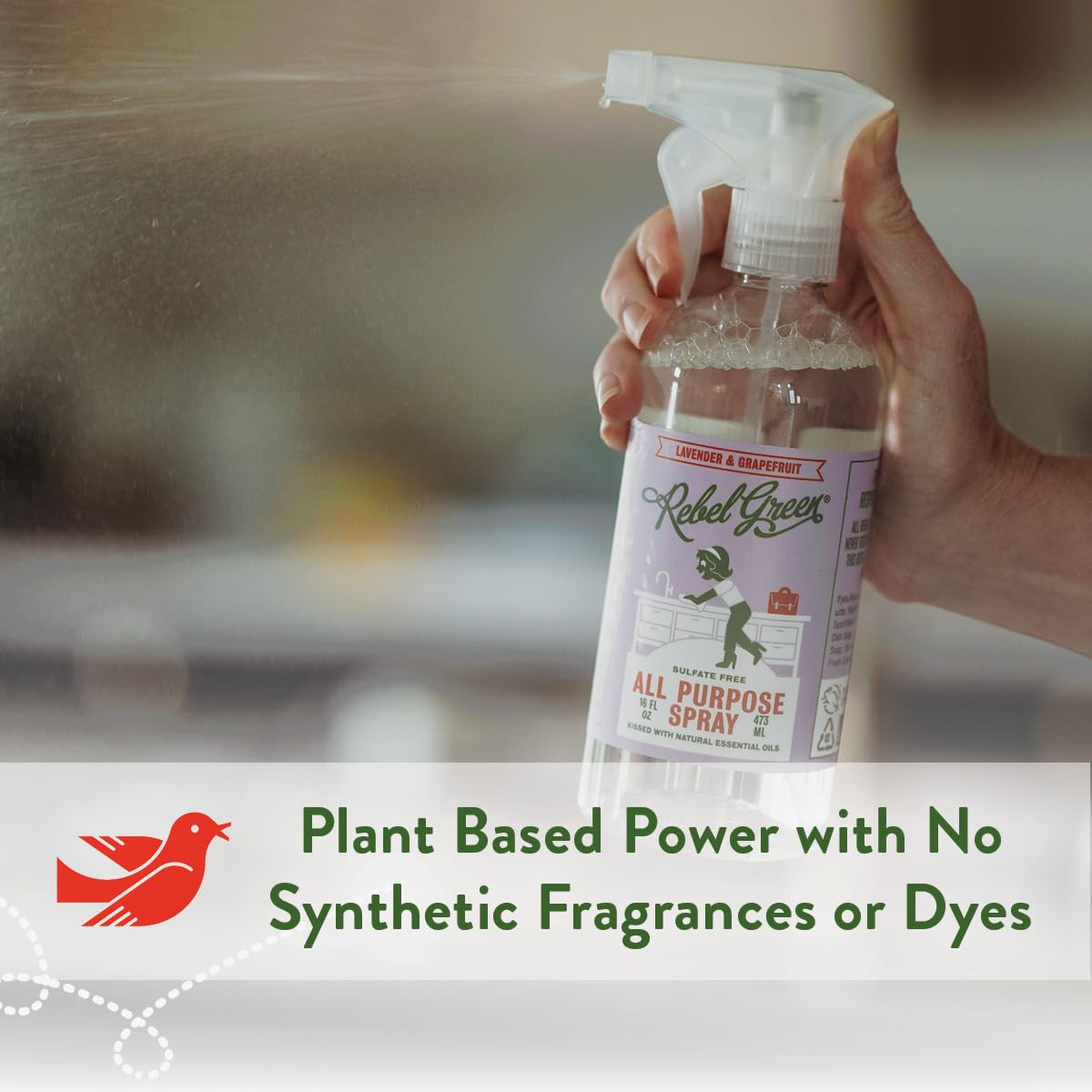 Rebel Green Natural All-Purpose Cleaning Spray - Essential Oil Multi-Surface Cleaner for Kitchen, Bathroom & Floors | Kid & Pet Safe | Eco-Friendly Cleaning Products | Lavender & Grapefruit Scent | 16oz Bottles (4 Pack) | Perfect for Home, Office & Commercial Use