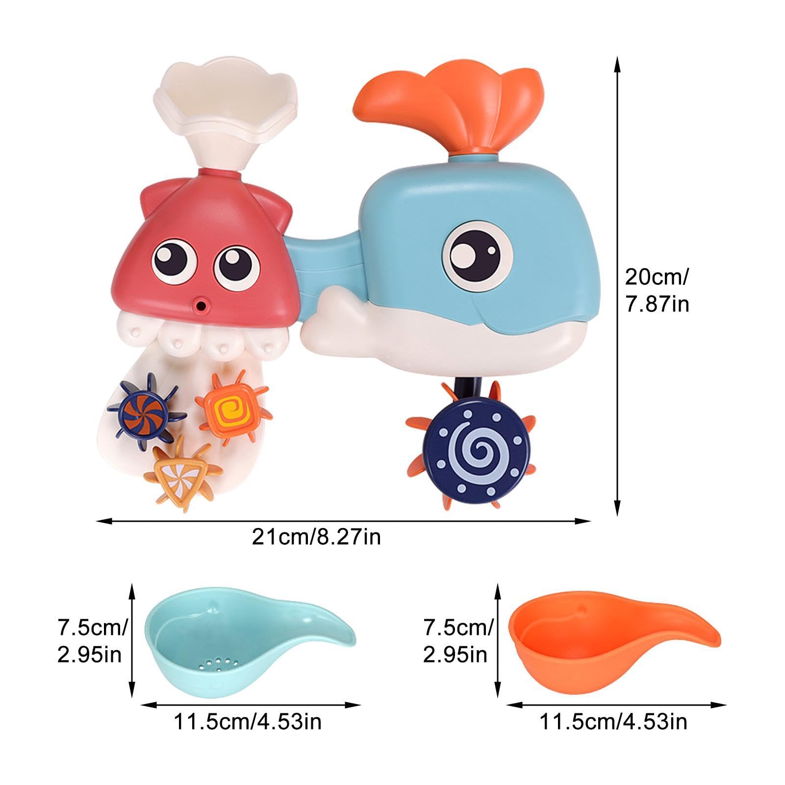Whale Bathtub Toy for Kids - Waterwheel Bathing Toy with 2 Spoons | Suction Cup Spinner, Pool & Bathtub Squirt Toy for Toddlers | Fun Bath Time Gift for Boys & Girls | Perfect for Sensory Play & Water Learning Activities
