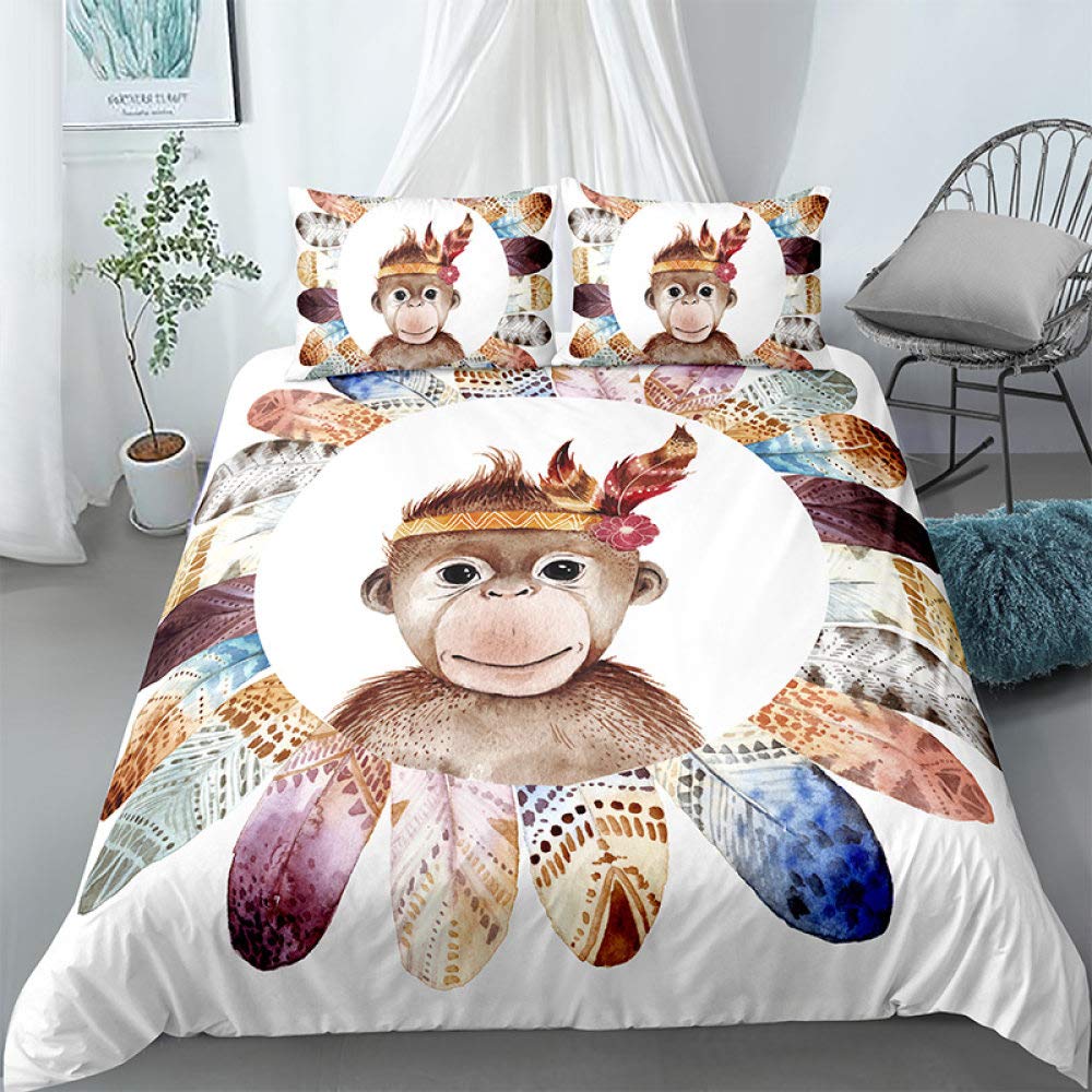 Soft 3-Piece Monkey Print Duvet Cover Set with 2 Pillow Shams - Full Size 203x228cm (No Comforter/Sheet Included) | Cute Bedding for Kids Room, Nursery Decor & Gift Idea