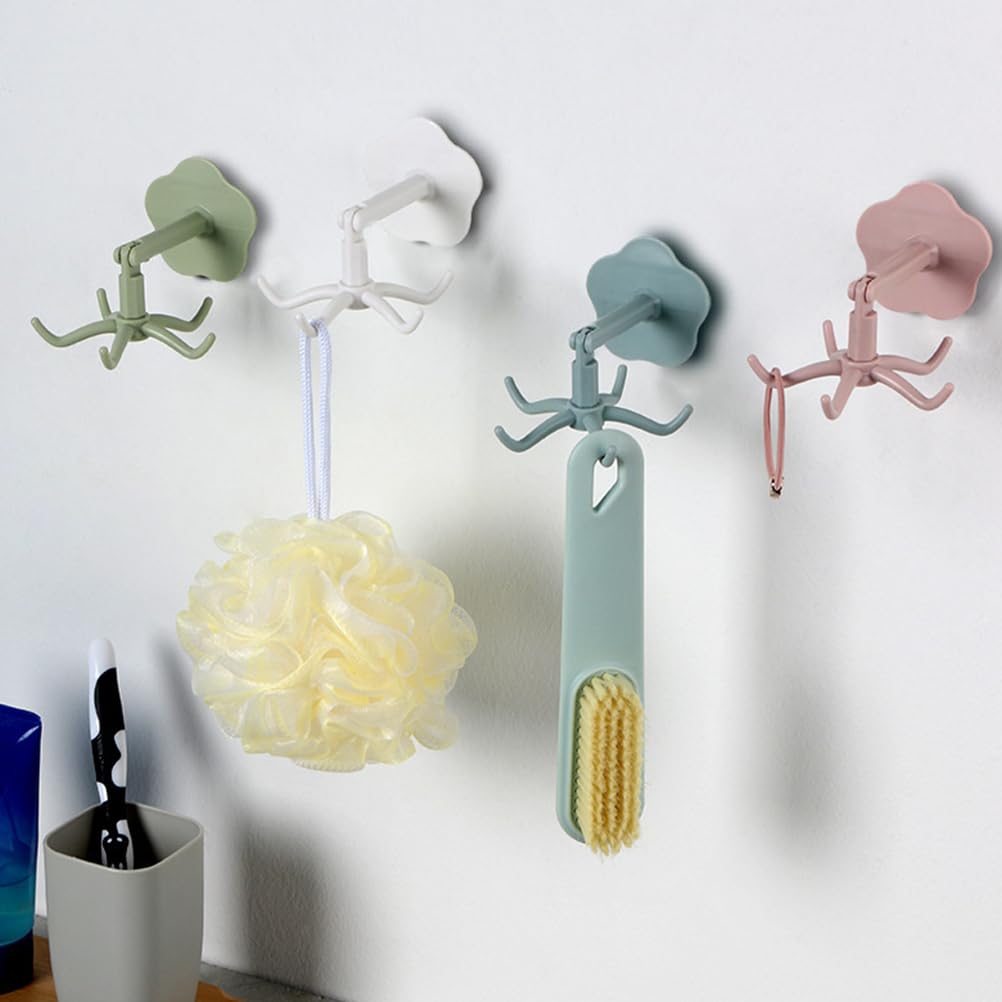 4-Pack 360° Rotating Under Cabinet Hooks - Heavy Duty Kitchen Utensil Hangers with 5 Adjustable Claws for Organizing Spoons, Ladles & Cooking Tools - Perfect for Kitchen, Bathroom Storage & Jewelry Organization (Ideal for Small Space Saving & Home Decor)