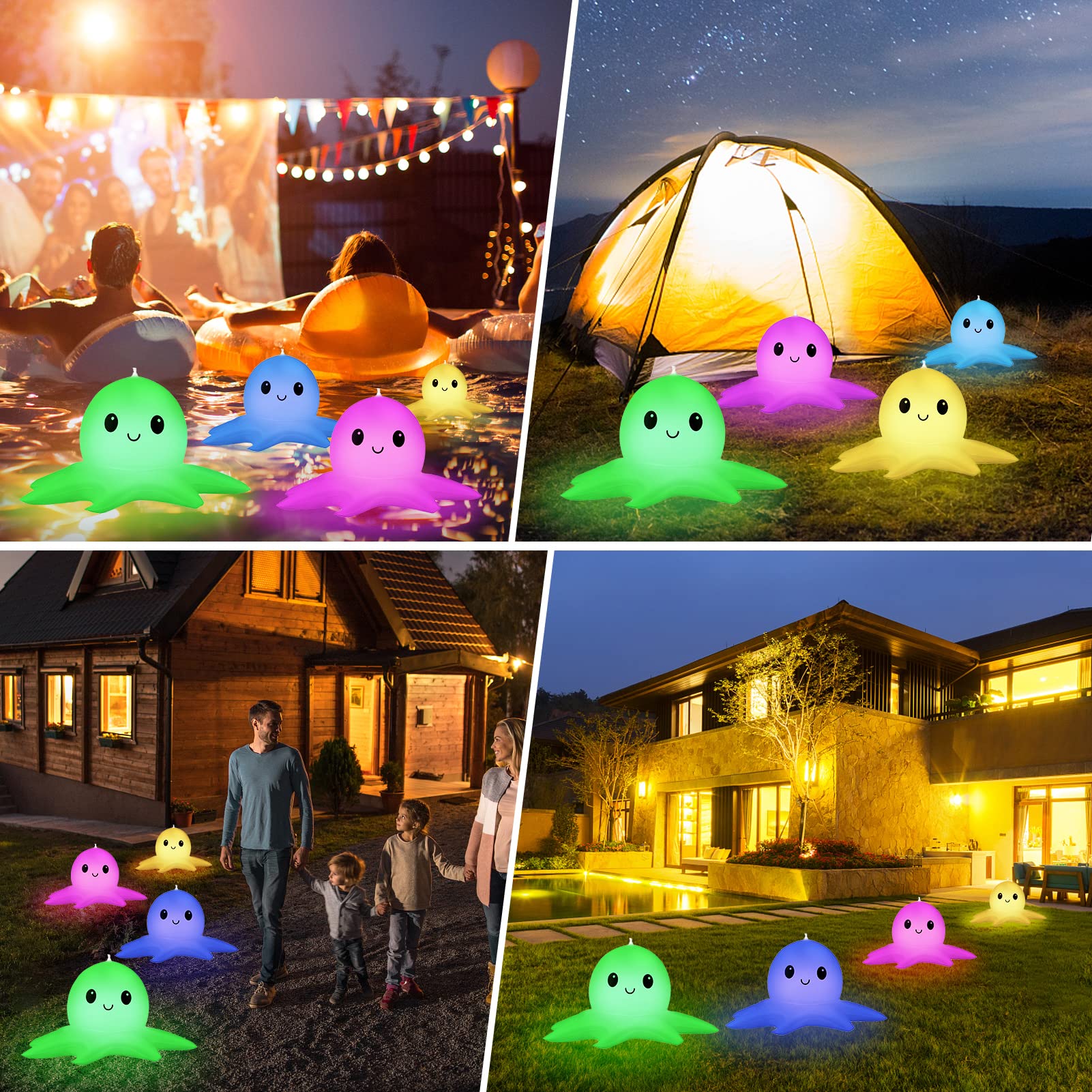 2 Pack Solar Floating Pool Lights with Remote - Dimmable & Timer Octopus Inflatable Lights for Above Ground Pools, Perfect for Night Swimming, Garden Parties, and Christmas Decorations