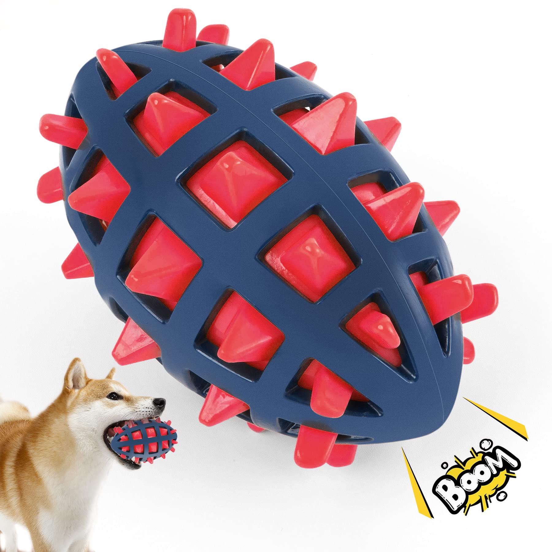 CoubonTail Spiky Dog Toy Ball with Squeaker - Floating Chew Toy for Fetch & Interactive Play - Durable Rubber Chewing Ball for Small Medium Large Dogs - Perfect for Pool, Beach, Backyard & Indoor Play (Yellow)