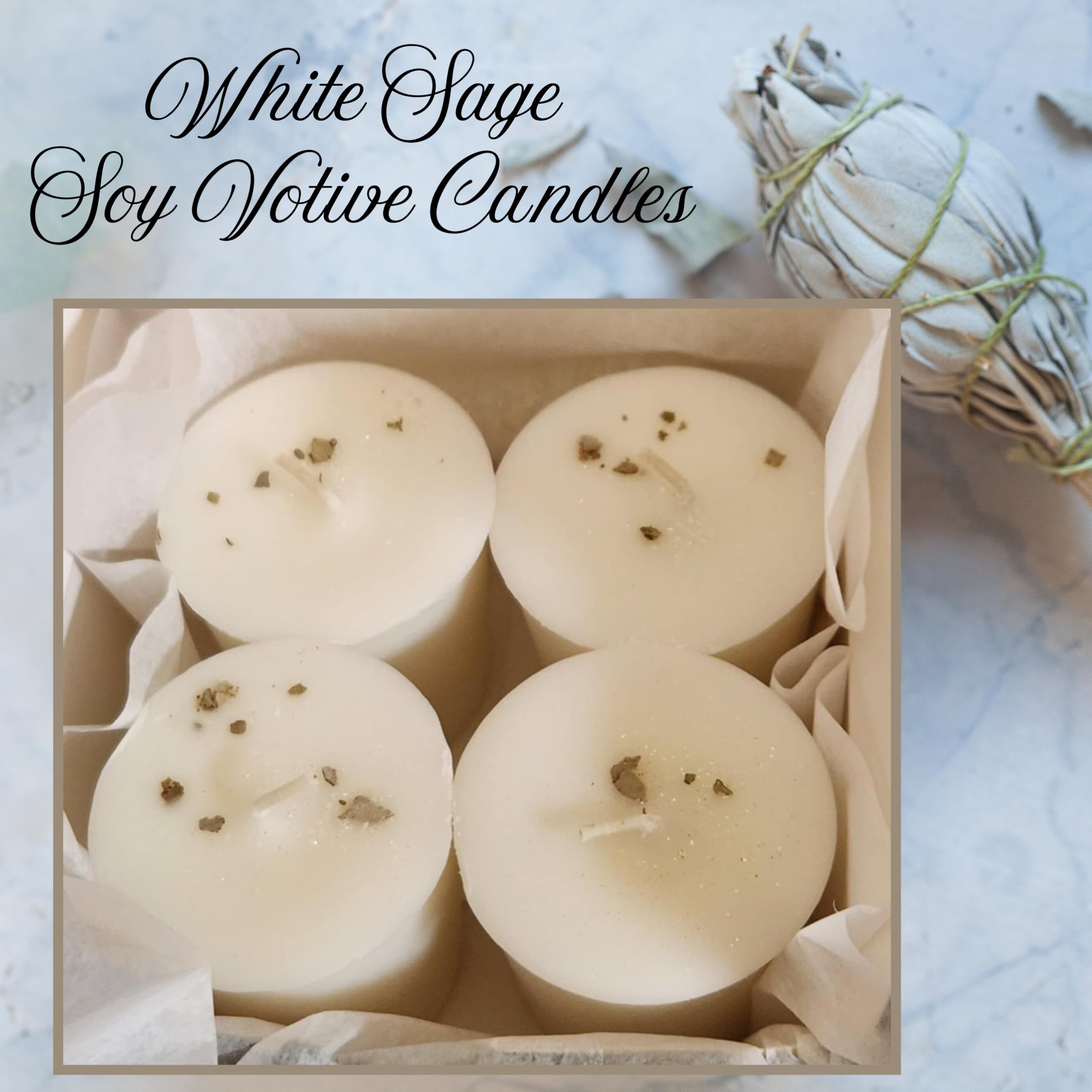 White Sage Soy Candles - Box of 4 Natural Organic Votive Candles for Cleansing, Clearing & Purifying | Perfect for Meditation, Yoga, Aromatherapy & Home Relaxation