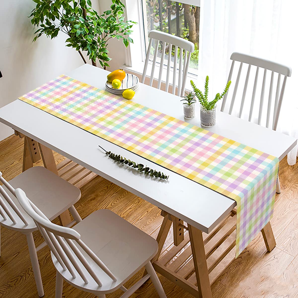 Nepnuser Linen Spring Easter Buffalo Check Plaid Table Runner - Rustic Farmhouse Decor for Dining Room, Kitchen, and Seasonal Celebrations (13