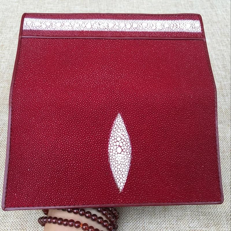Genuine Stingray Skin Slim Bifold Wallet for Men & Women - Authentic Leather Card Holder Purse with RFID Protection (Burgundy) | Perfect for Everyday Use, Business & Travel