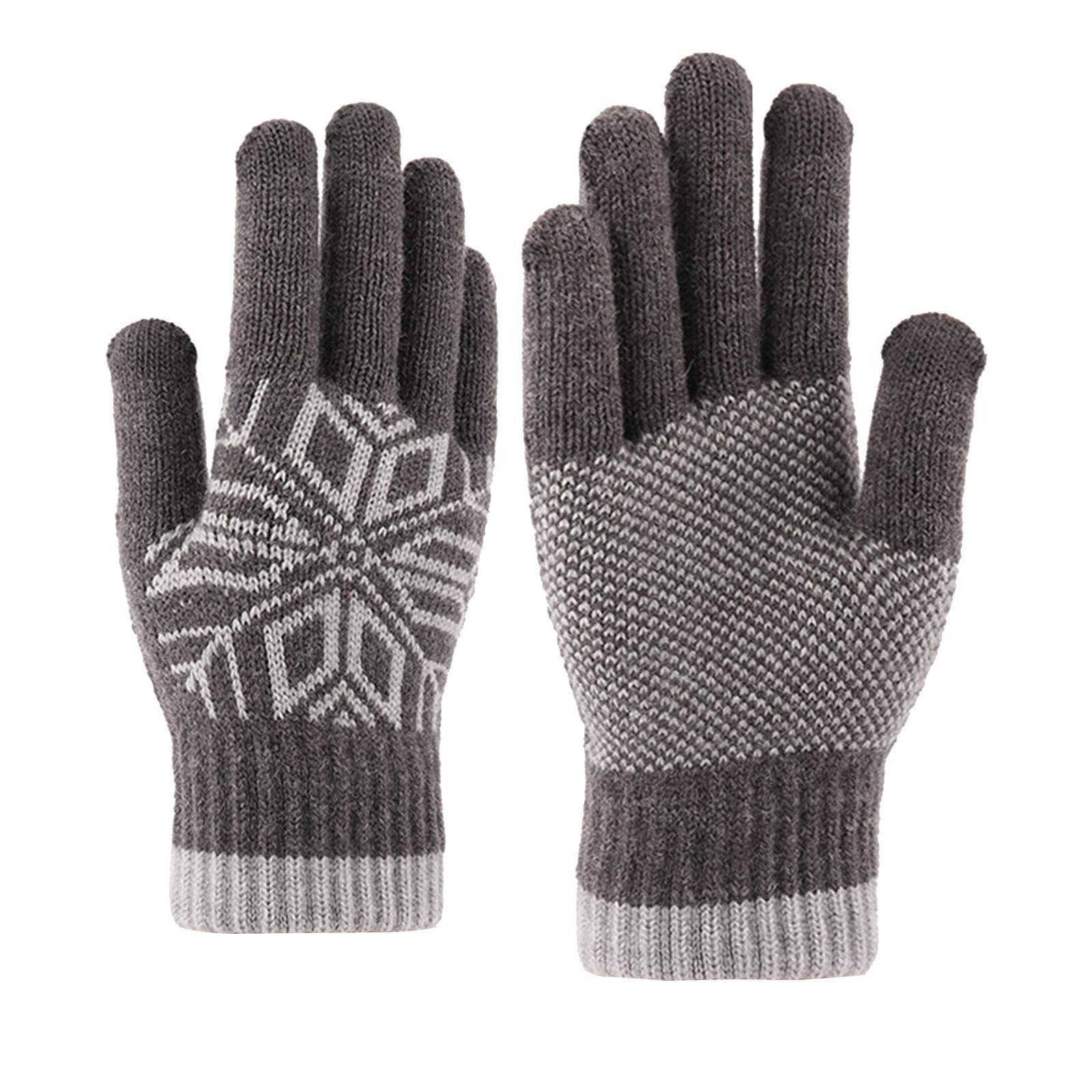 Men's Warm Winter Wool Knit Gloves - Thickened Thermal Insulated for Cold Weather - Free Size Gray - Perfect for Skiing, Snowboarding & Outdoor Activities