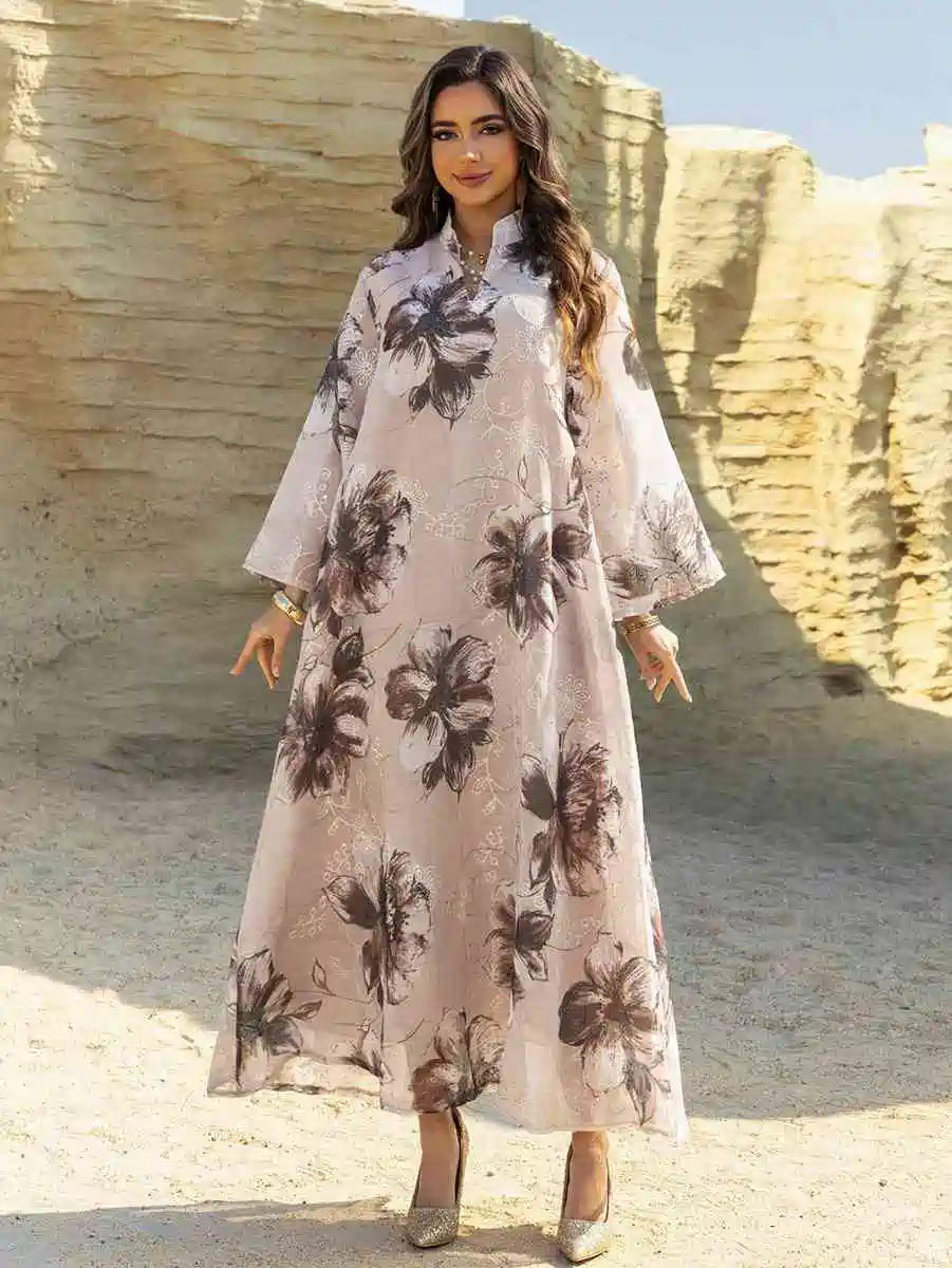 Elegant Eid Dress for Women - Embroidered Caftan Kaftan with Floral Print #25096 | Perfect for Eid Celebrations, Weddings & Special Occasions