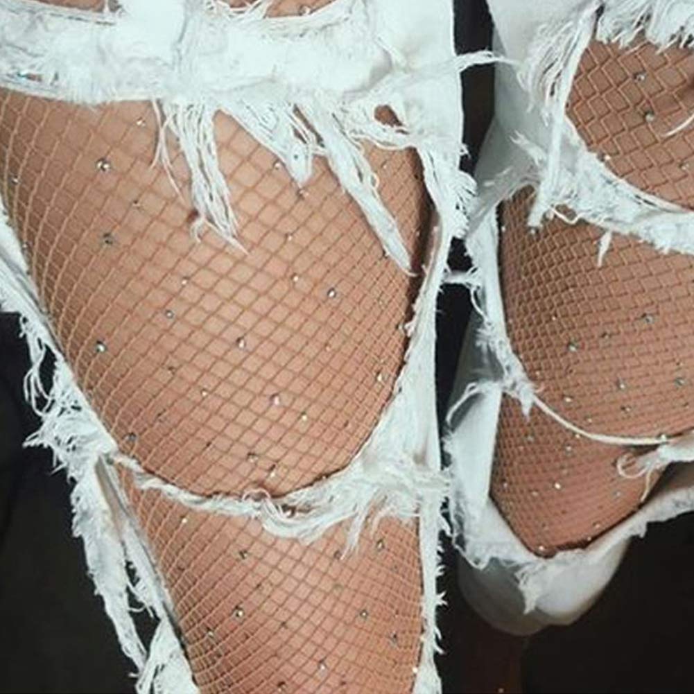 Sexy Rhinestone Fishnet Stockings for Women - Stretchy Elastic Fishnet Tights & Pantyhose Socks - Perfect for Halloween, Cosplay, and Nightclub Outfits