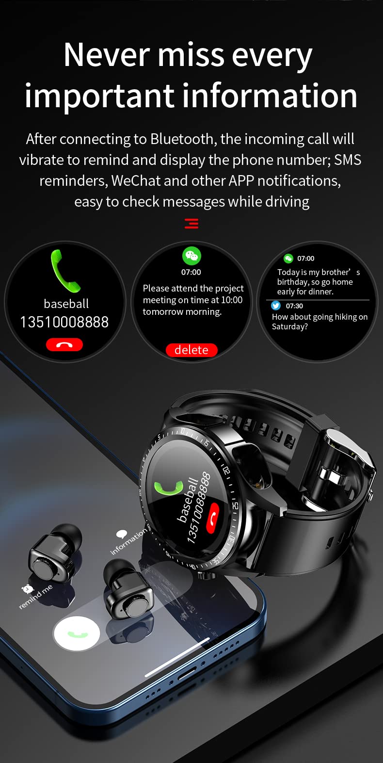 Smart Watch for Android & iPhone - Fitness Tracker with Blood Oxygen, Heart Rate & Sleep Monitor - 2-in-1 Bluetooth Sports Watch with Long Battery Life for Men & Women - Perfect for Workouts, Running & Daily Health Tracking