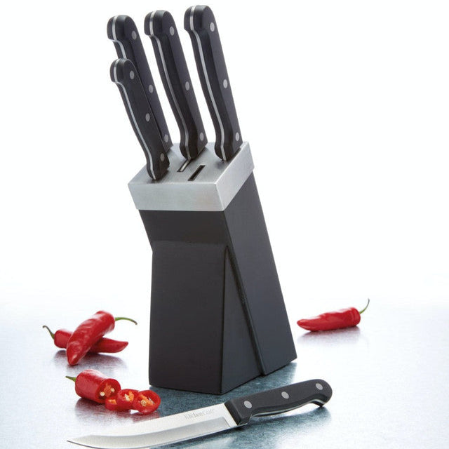 KitchenCraft 5-Piece Knife Set with Wooden Block - Premium Stainless Steel Kitchen Knives for Cooking, Slicing & Chopping - Perfect for Home Chefs & Professional Kitchens