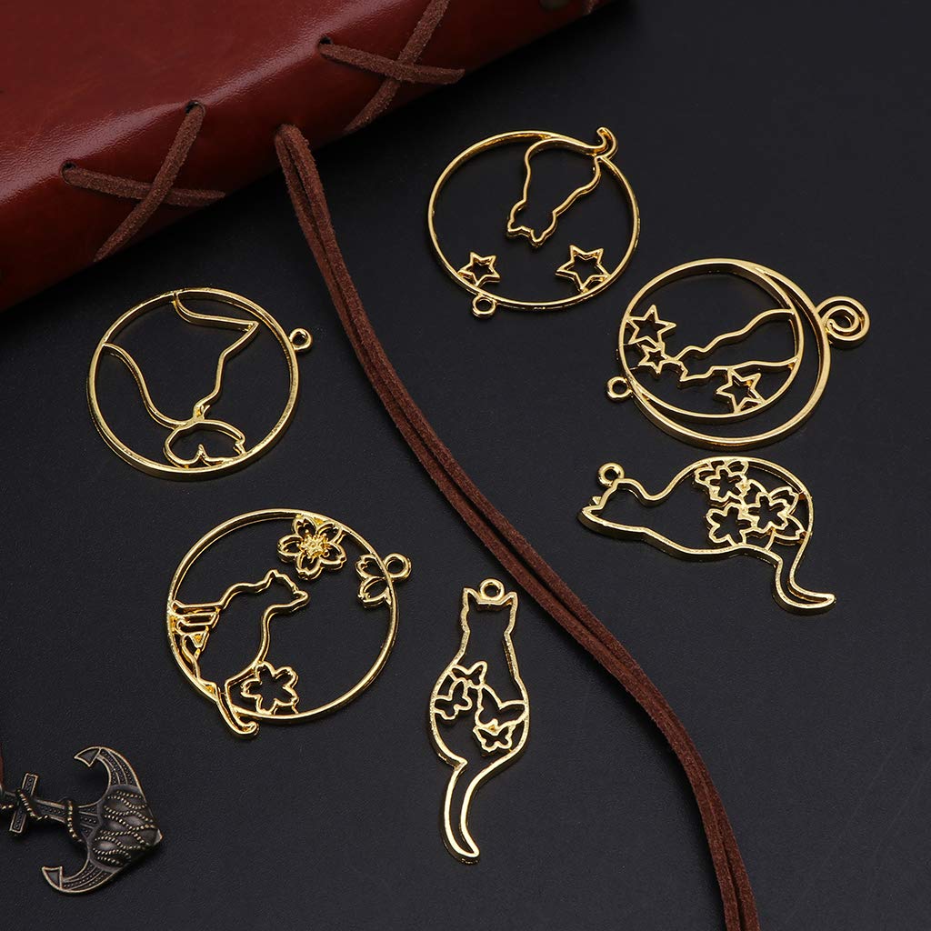 6Pcs Cute Cartoon Animal Open Bezel Charms - Blank Resin Pendants with Hollow Metal Frames for DIY Jewelry Making - Perfect for Necklaces, Bracelets & Keychains (Cat/Kitten Design) - Great for Handmade Gifts & Craft Projects