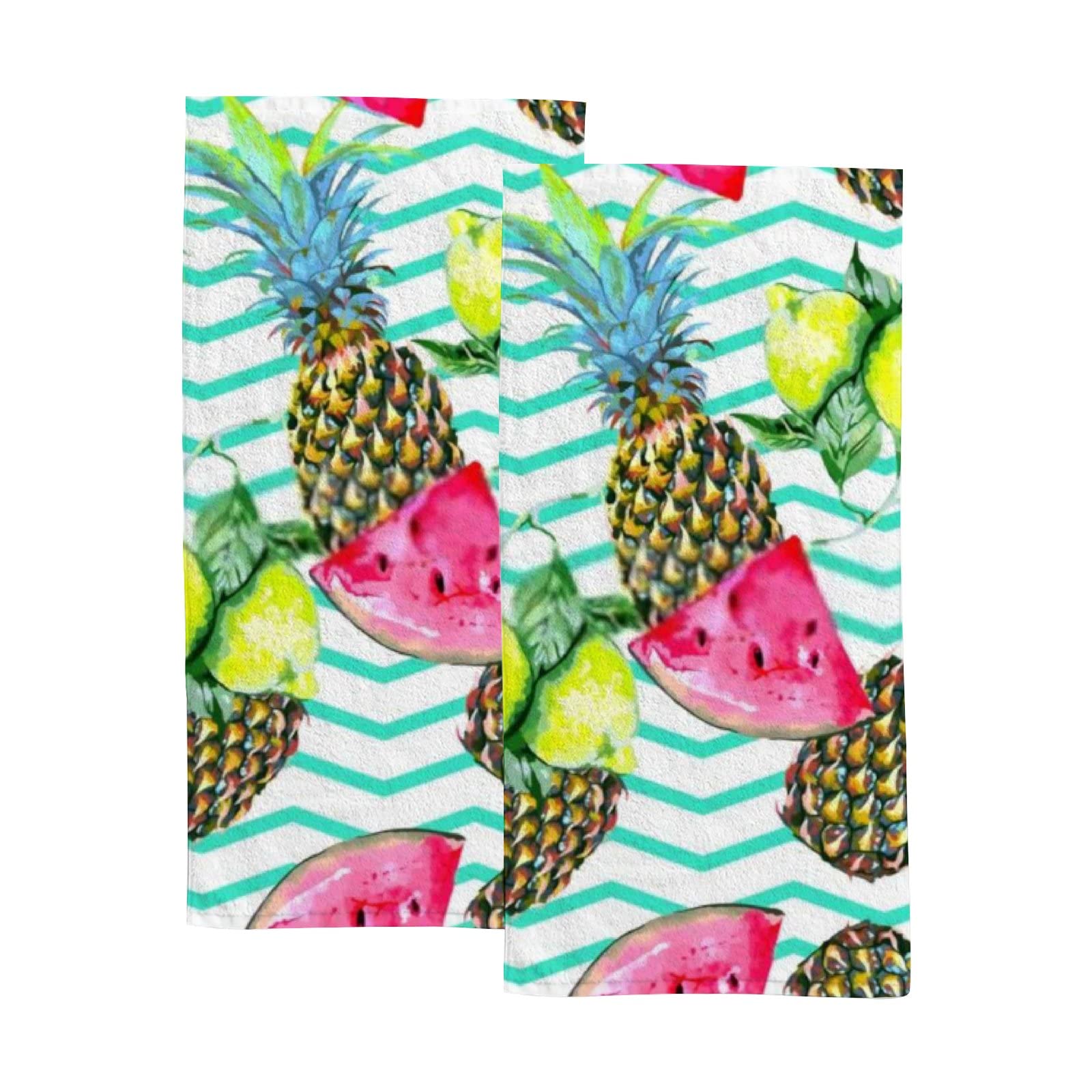 2-Piece Soft Bath Towel Set - Pineapple & Watermelon Print Kitchen Hand Towels (30x15 Inches) | Absorbent & Quick-Drying for Bathroom, Kitchen & Spa Use