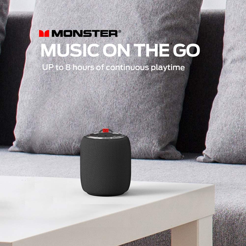 Monster S110 Bluetooth Speaker - Portable Wireless Speaker with Pure Sound, IPX5 Waterproof, TWS Pairing, Compact & Lightweight for Outdoor, Indoor, Hiking, Camping, Beach, Party (Black)