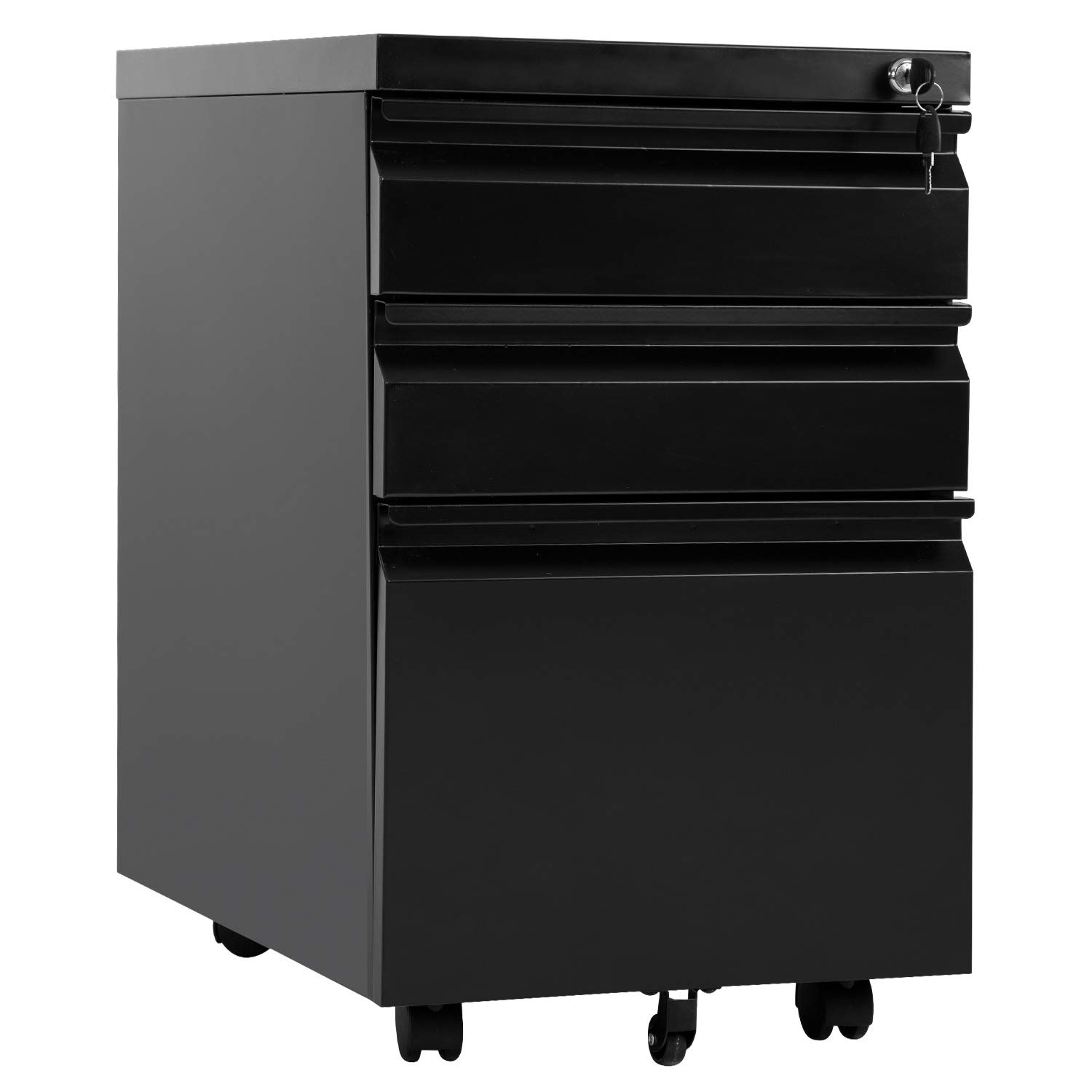 3-Drawer Metal File Cabinet with Wheels - Mobile Office Storage for A4 Letter Size Hanging Folders | Industrial Style Filing Cabinet for Home, Office & Warehouse Organization