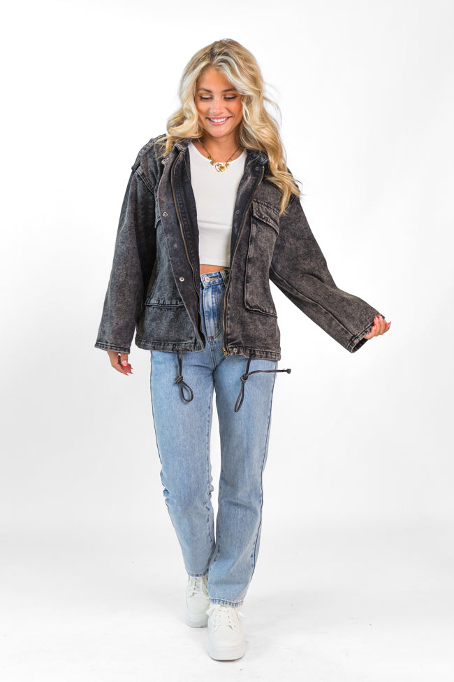 Mandie Washed Black Denim Jacket for Women - Vintage Style Distressed Denim Jacket - Perfect for Casual Outfits & Layering - FINAL SALE