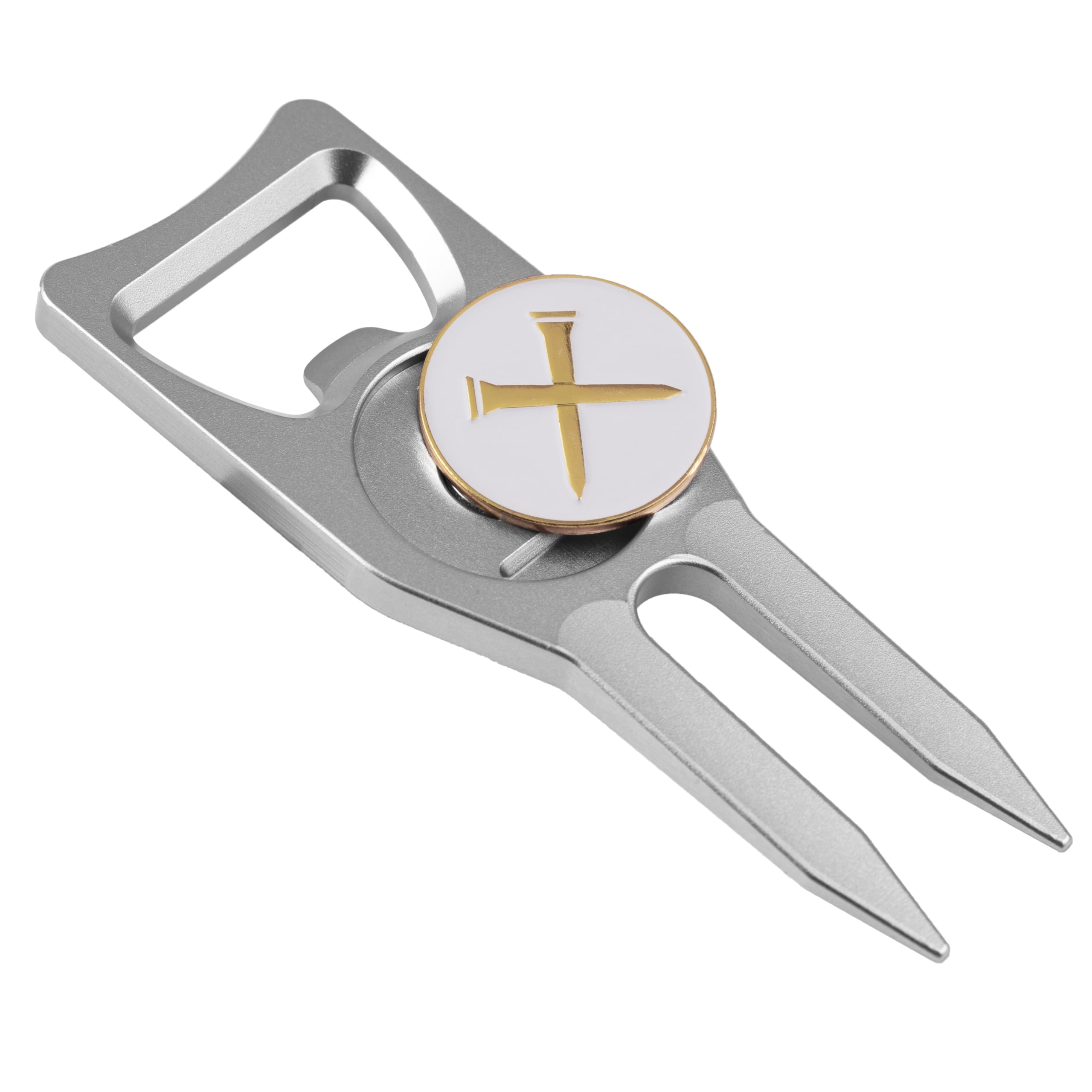Premium Golf Divot Repair Tool & Ball Marker Set - Groove Cleaner, Bottle Opener, Putting Alignment & Club Tee | Silver | Perfect for Golf Course, Practice & Outdoor Activities