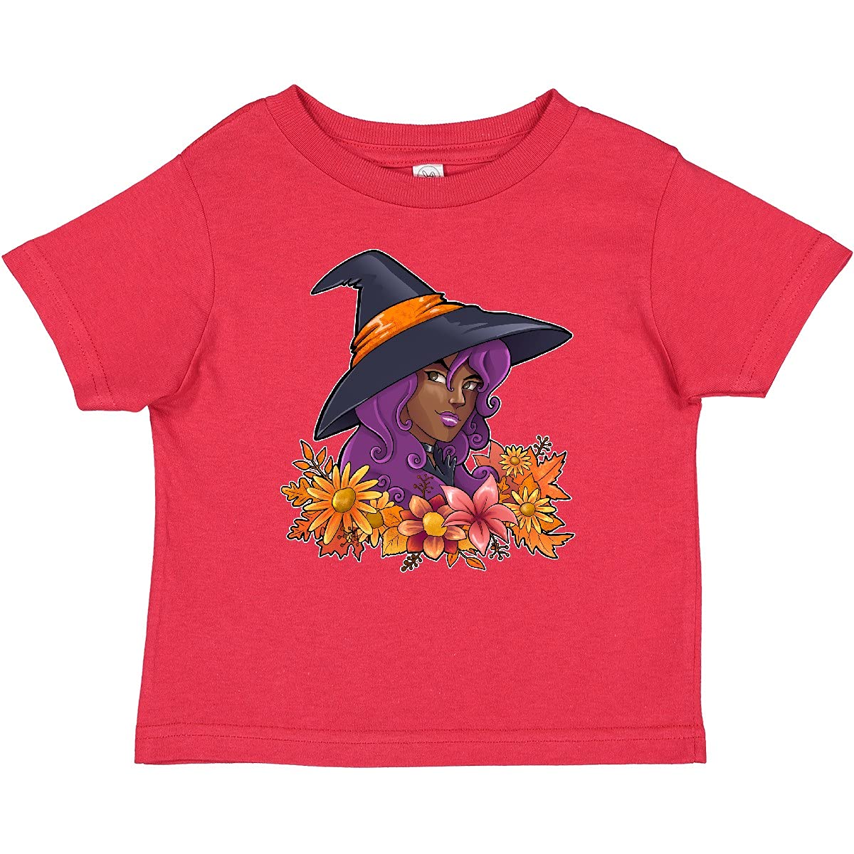 Inktastic Witch with Autumn Flowers and Leaves Baby T-Shirt - Cute Halloween Outfit for Infants & Toddlers - Perfect for Fall Festivals, Pumpkin Patch Visits, and Spooky Season Photoshoots