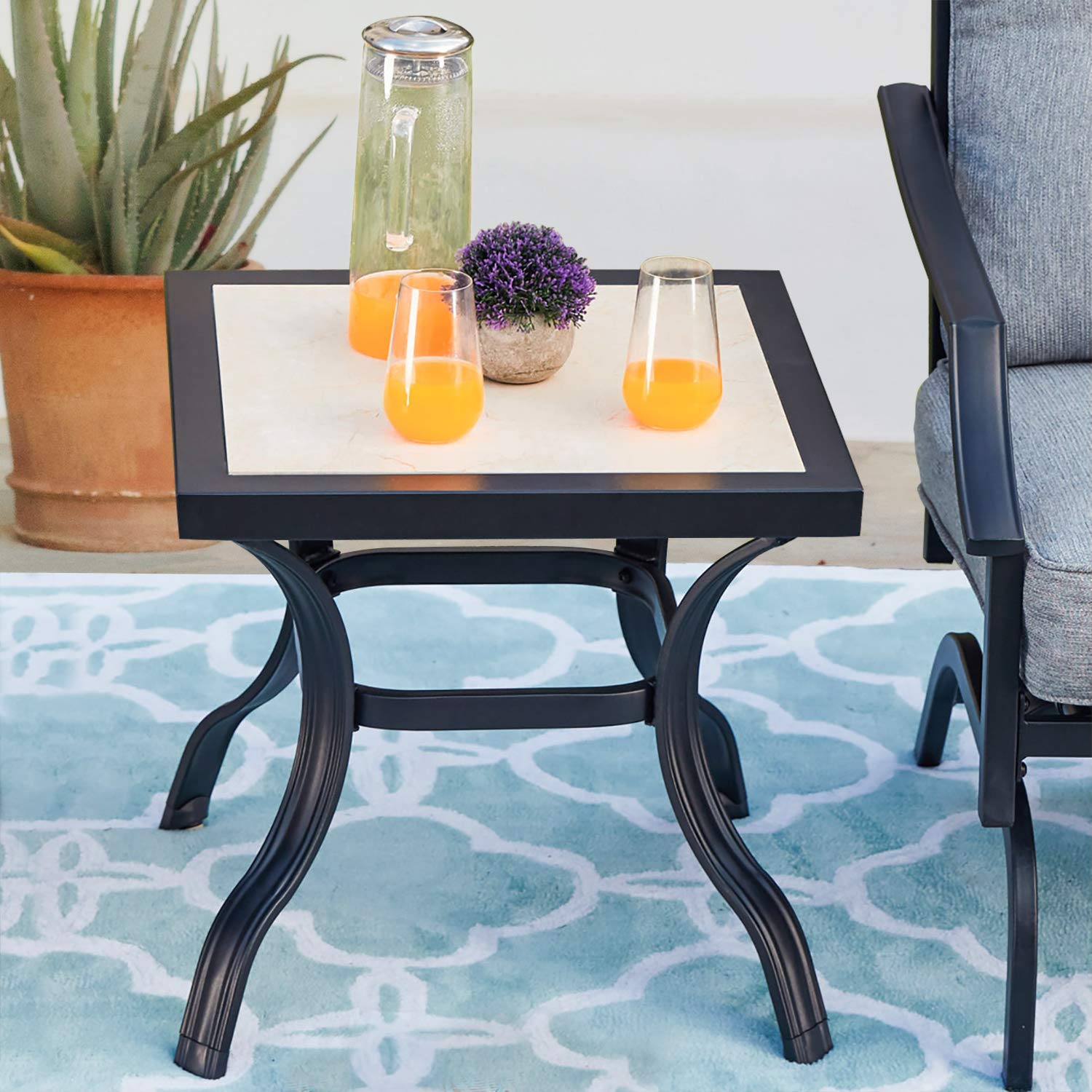 PatioFestival Outdoor Bistro Table - Square Porcelain Tabletop with All-Weather Steel Frame - Perfect for Garden, Deck, and Patio Dining