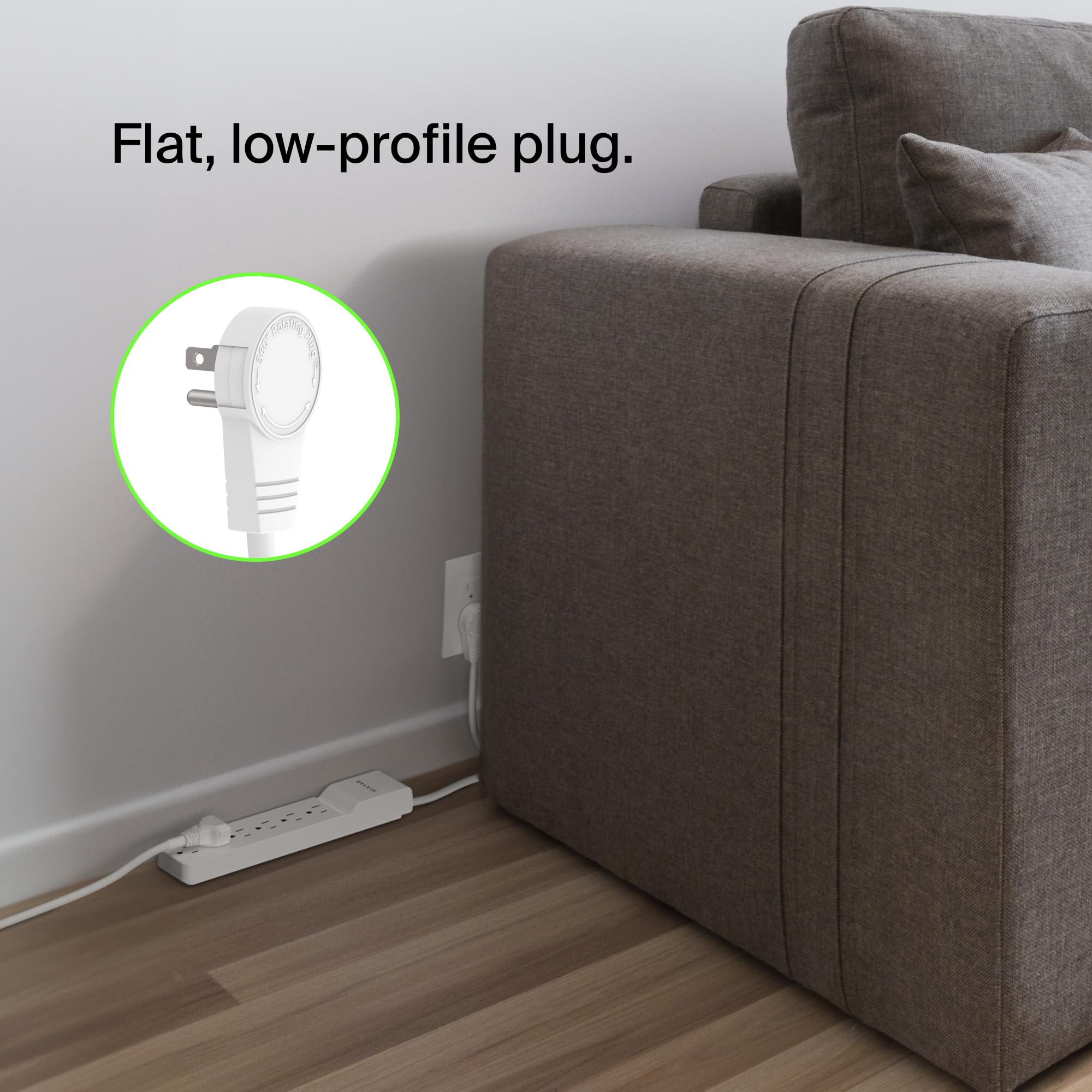 Belkin 6-Outlet Surge Protector Power Strip with Flat Rotating Plug, 6ft Cord - 1080 Joules Protection for Home Office, Gaming Setup & Small Appliances - White (6-Pack) - Perfect for Workstations, Entertainment Centers & Travel Use