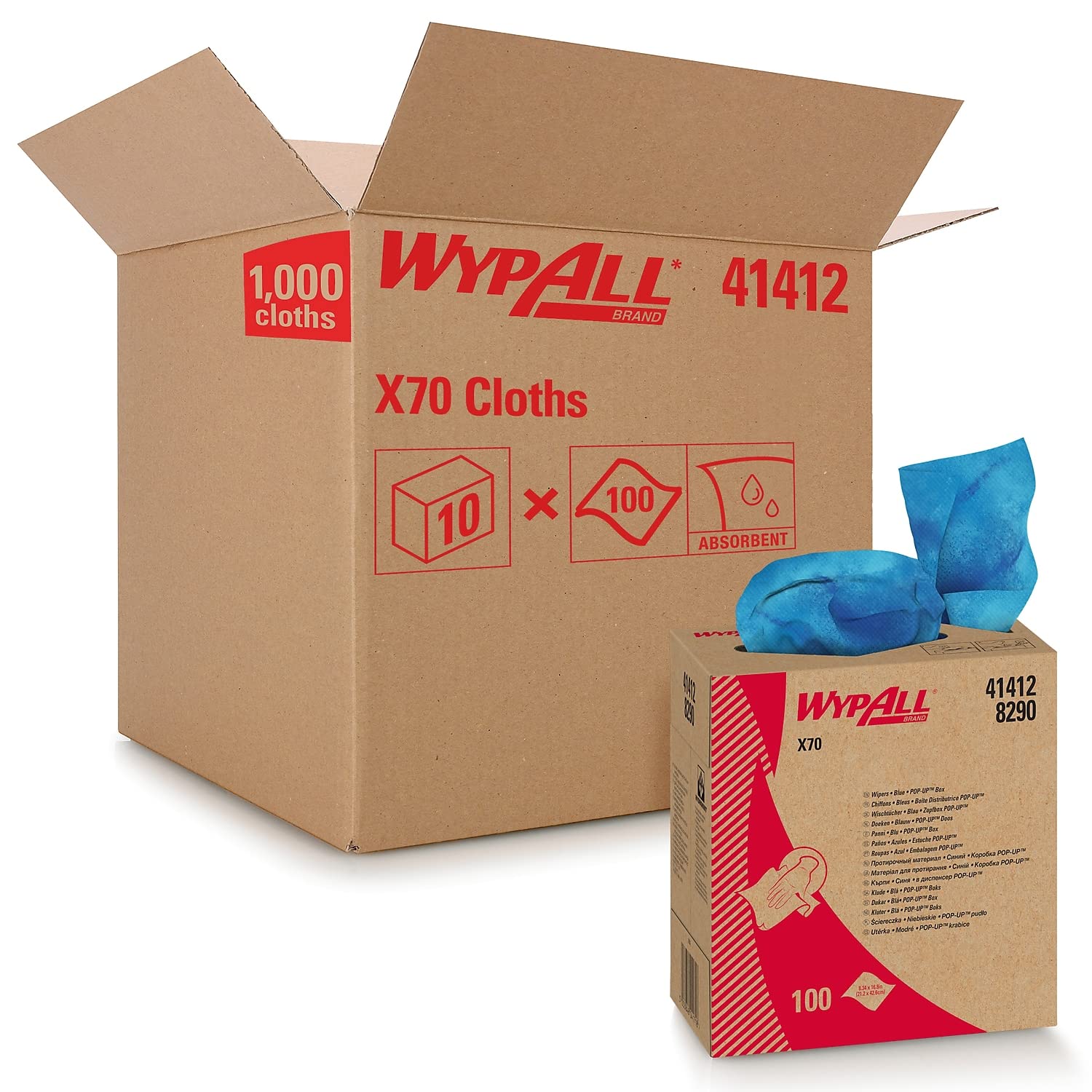 KCC41412 - Wypall X70 Workhorse Industrial Wipes | Pop-Up Box Dispenser | Heavy-Duty Cleaning Rags for Workshops, Garages & Manufacturing
