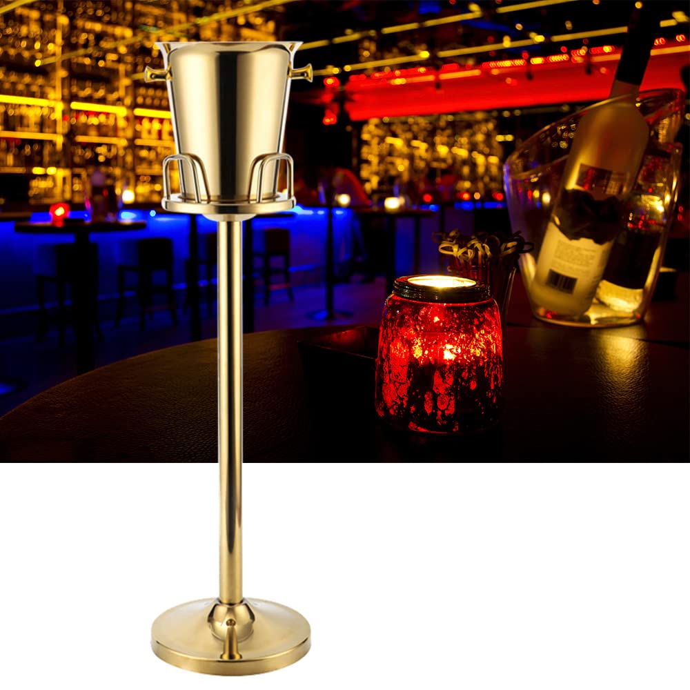 Premium Titanium Gold Ice Bucket with Stand - Stainless Steel Drink Cooler & Beverage Tub for Cocktails, Beer, Wine - Perfect for Bars, KTV, Clubs, Parties, Weddings & Home Entertaining (US Stock)