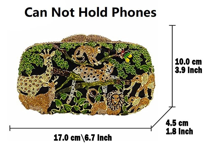 Luxury Crystal Clutch Purse for Women - Rhinestone Evening Bag with Forest Jungle Animal Design - Elegant Mini Handbag for Parties, Weddings & Formal Events