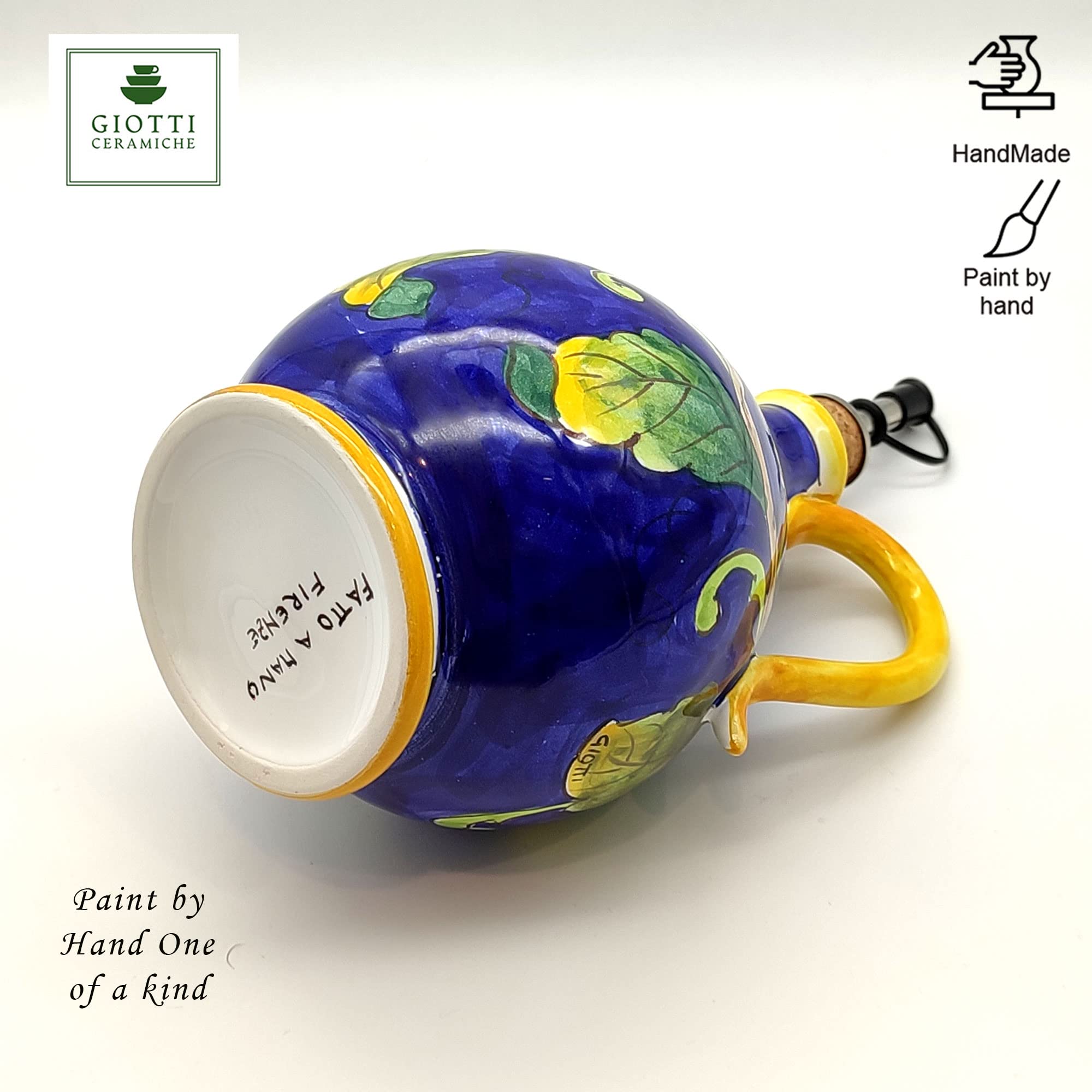 Handmade Italian Ceramic Olive Oil Dispenser Bottle 14oz - Tuscan Lemon Blue Decor Kitchen Cruet by Giotti Ceramiche | Perfect for Cooking, Salad Dressing & Gourmet Oil Presentation | Authentic Hand-Painted Pottery from Italy