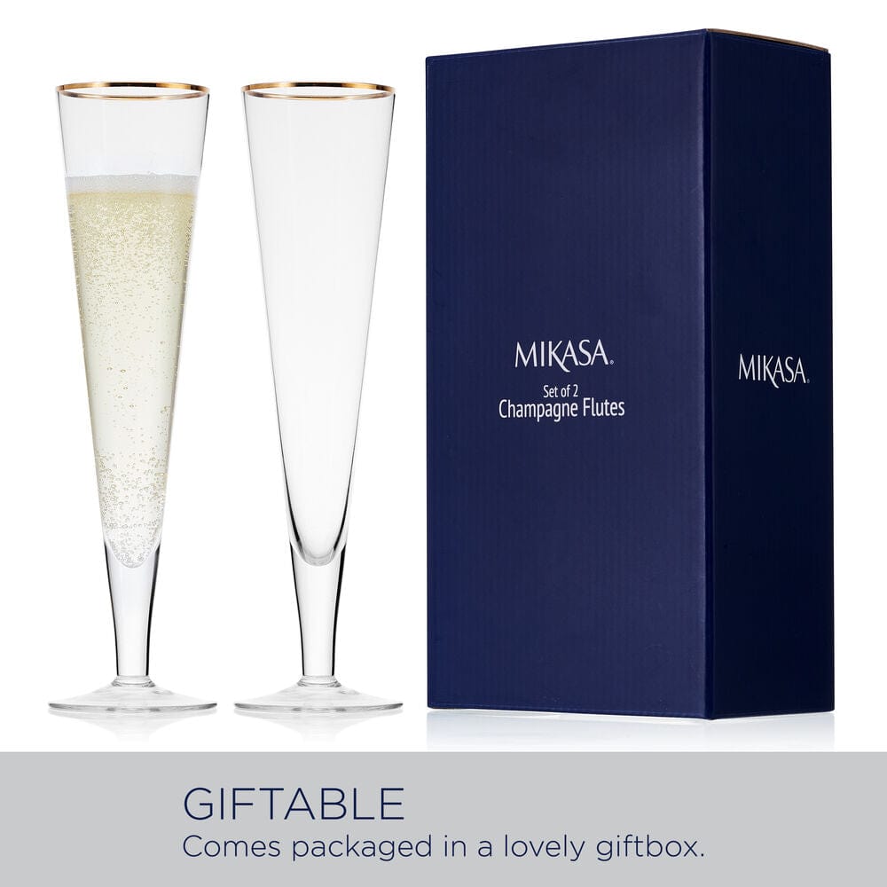 Premium 24K Gold-Plated Trumpet Champagne Flute Glasses - Set of 2 for Weddings, Anniversaries & Special Celebrations