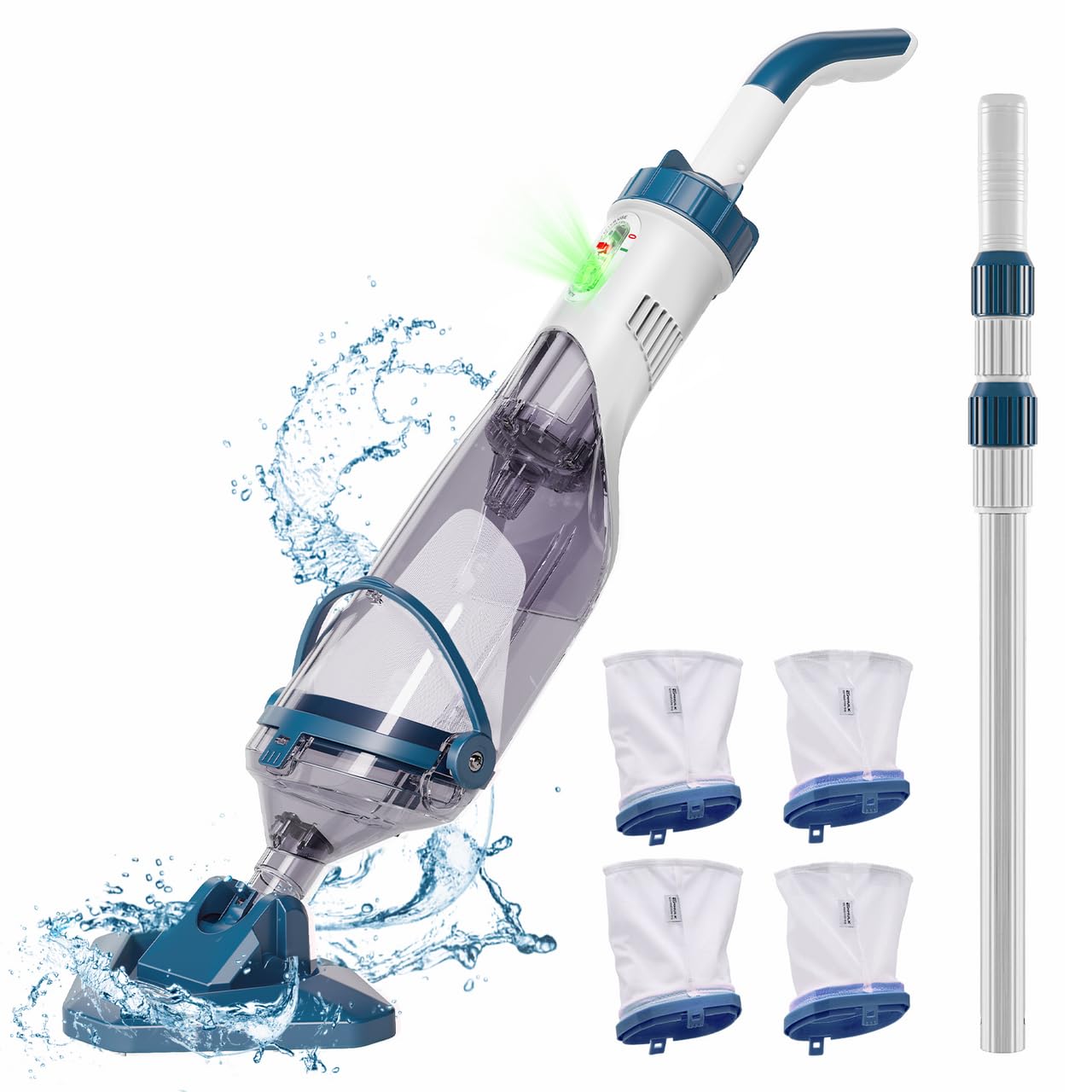 2024 Upgraded Rechargeable Cordless Pool Vacuum - Powerful 18.5 GPM Suction, 60-Min Runtime for Efficient Leaf & Debris Removal | Perfect for Above Ground & Inground Pools, Spas & Water Features | Easy Maintenance & Quick Cleanup